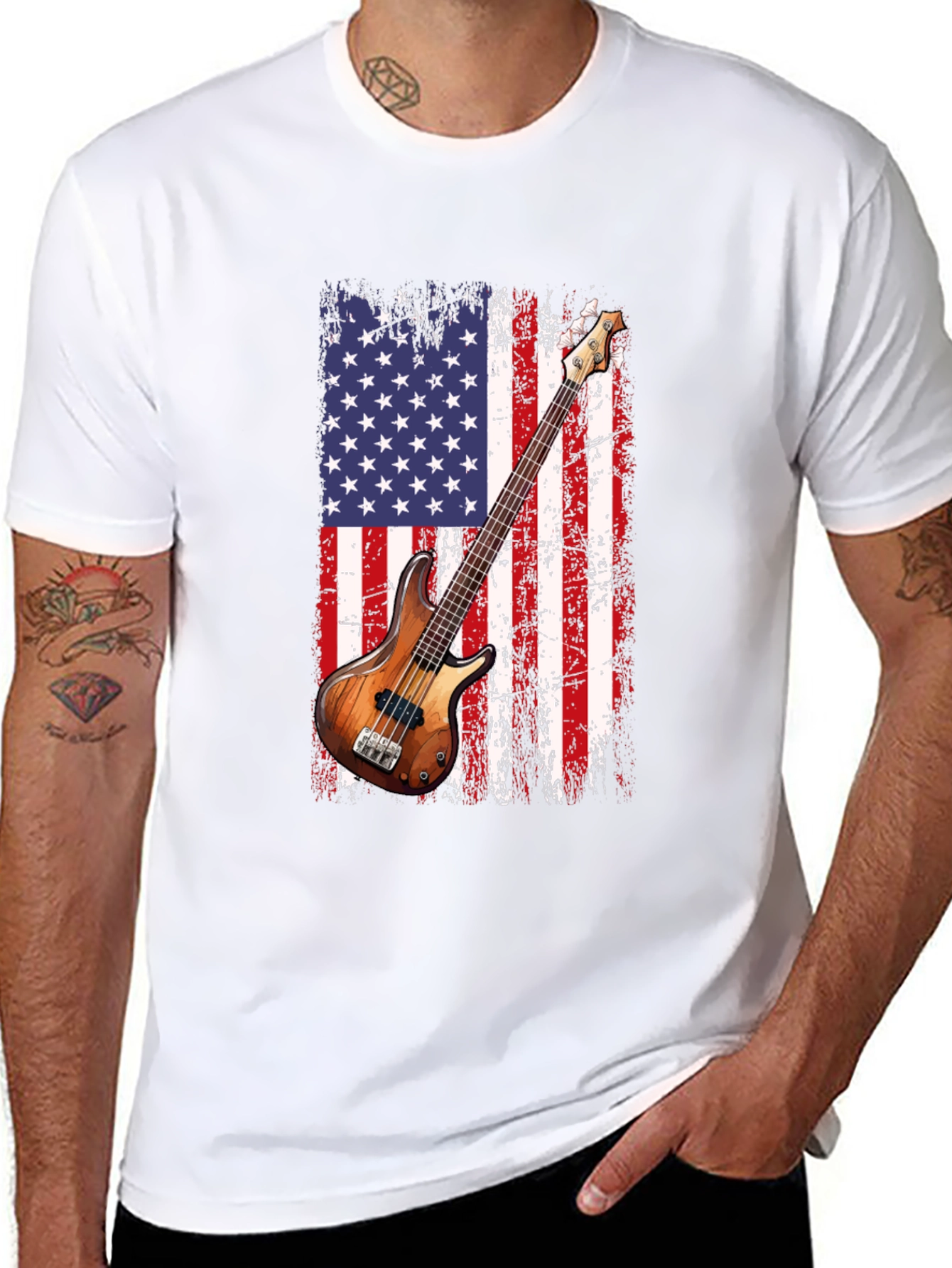 USA Flag Bass Guitar T-Shirt