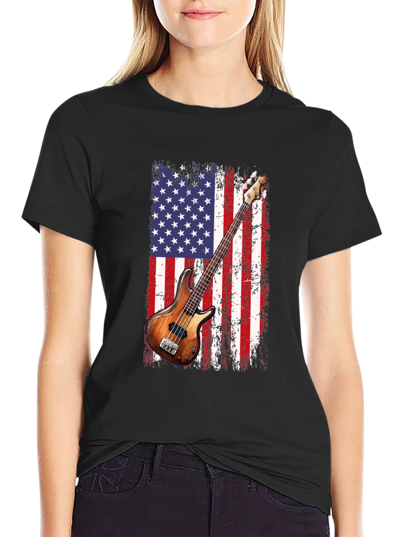 USA Flag Bass Guitar T-Shirt