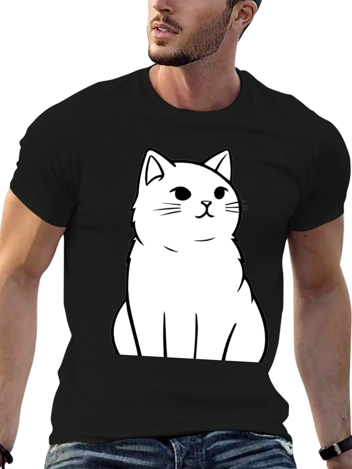 Cat Graphic T-Shirt - Black Cotton Tee