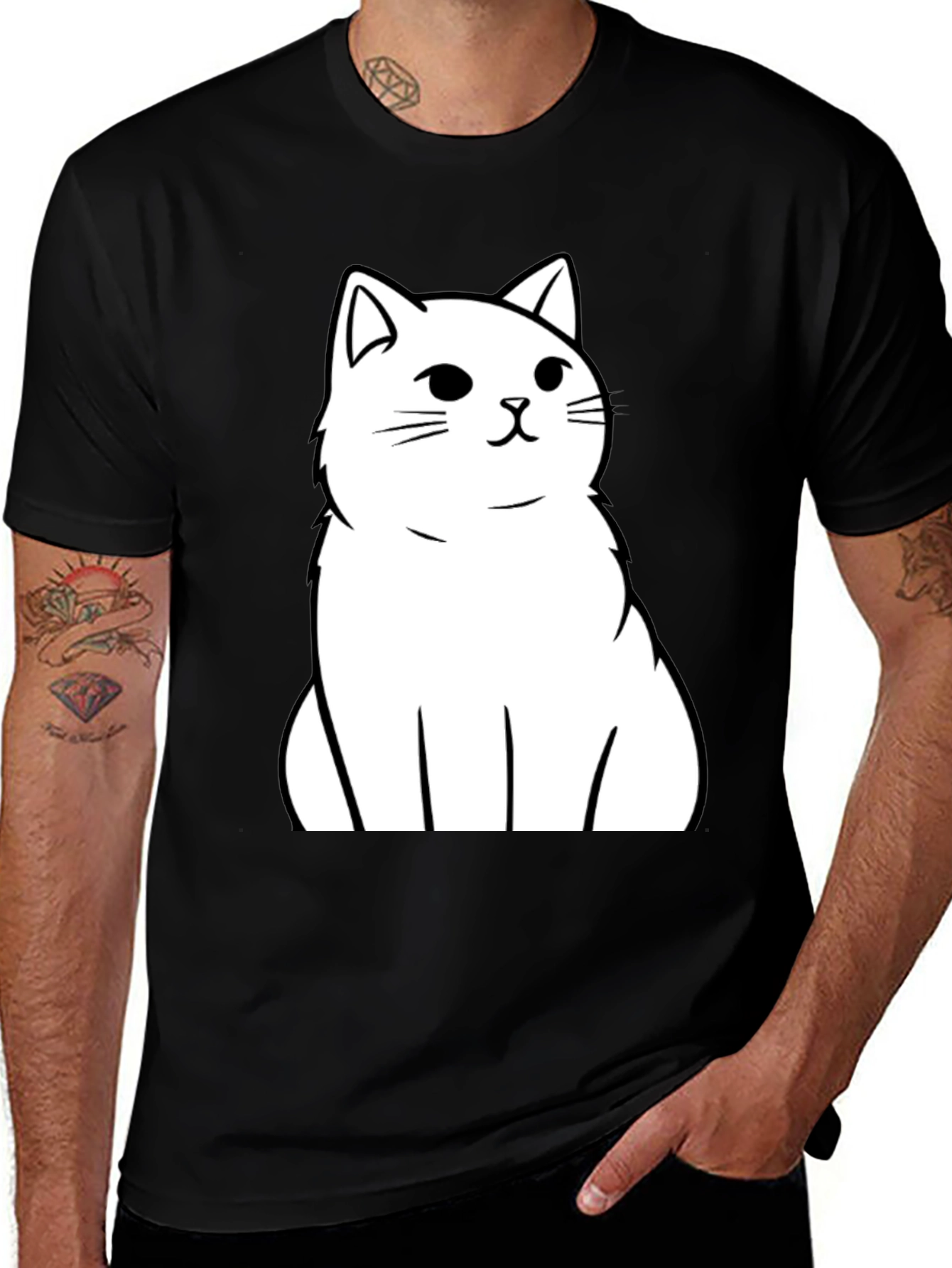 Cat Graphic T-Shirt - Black Cotton Tee