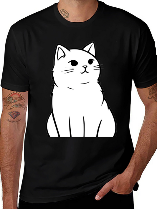 Cat Graphic T-Shirt - Black Cotton Tee
