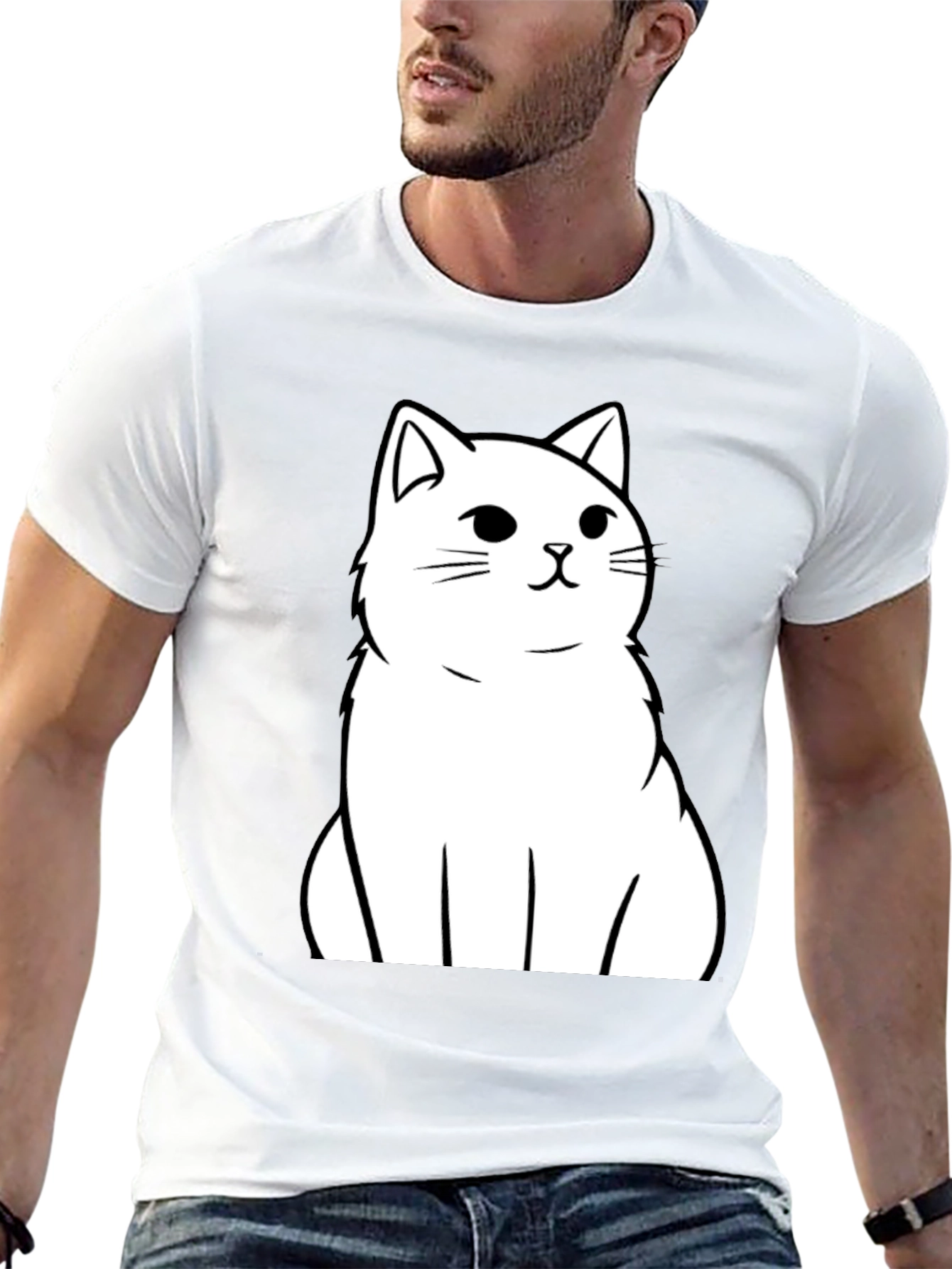 Cat Graphic T-Shirt - Black Cotton Tee