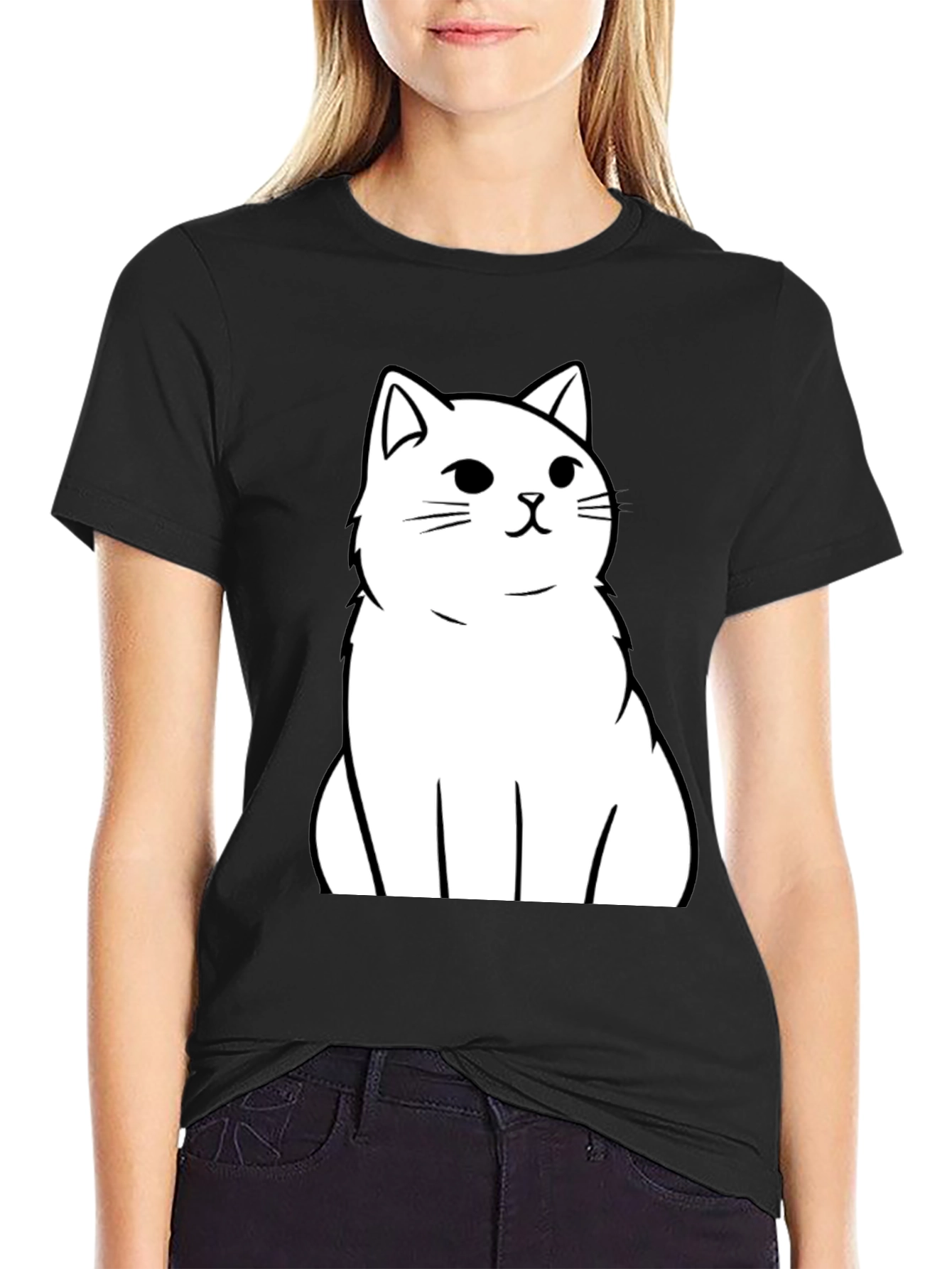 Cat Graphic T-Shirt - Black Cotton Tee