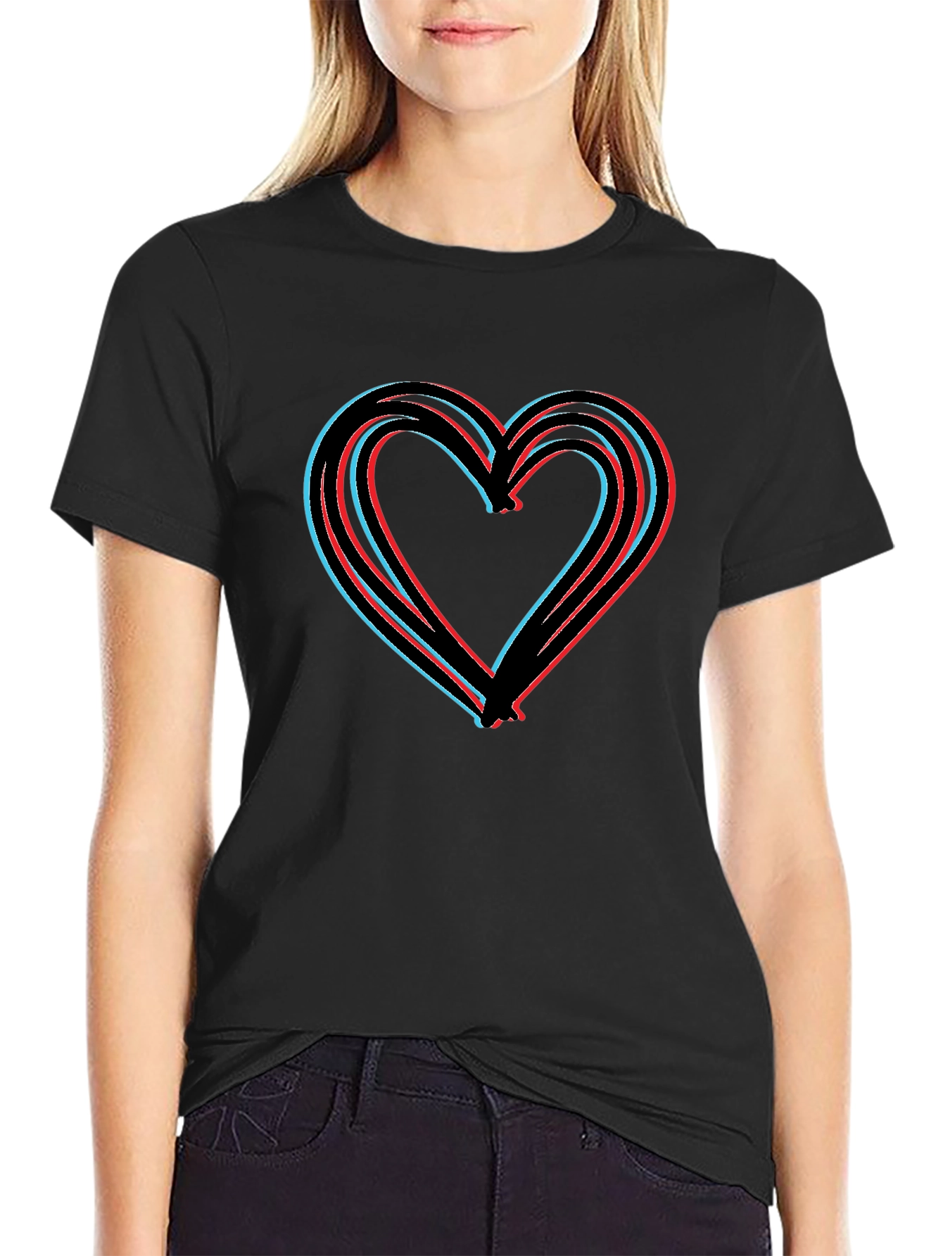 Modern Heart Graphic Black T-Shirt
