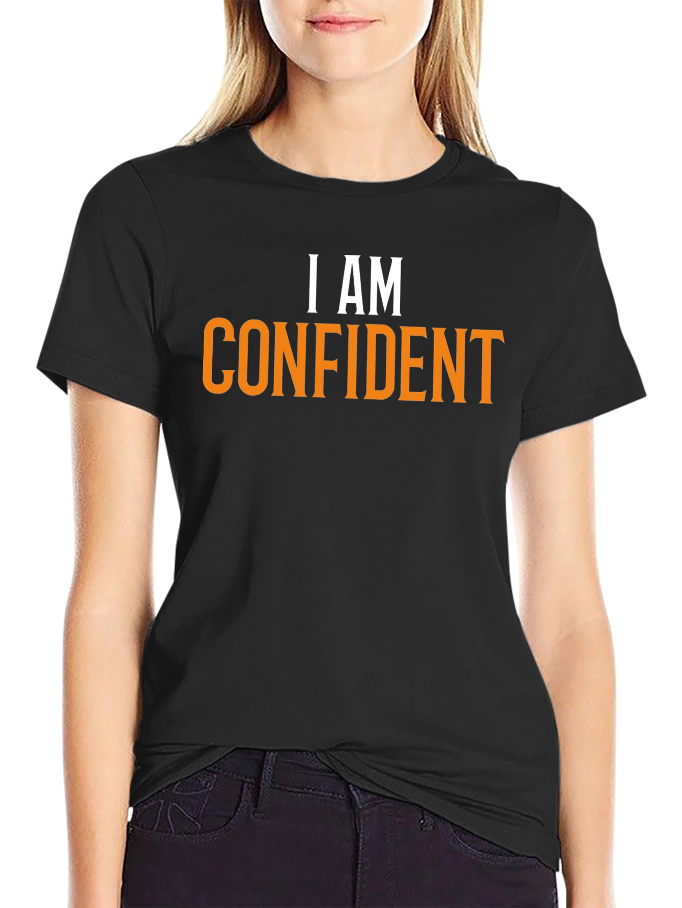 Confident Statement Tee - Black Cotton Crew Neck