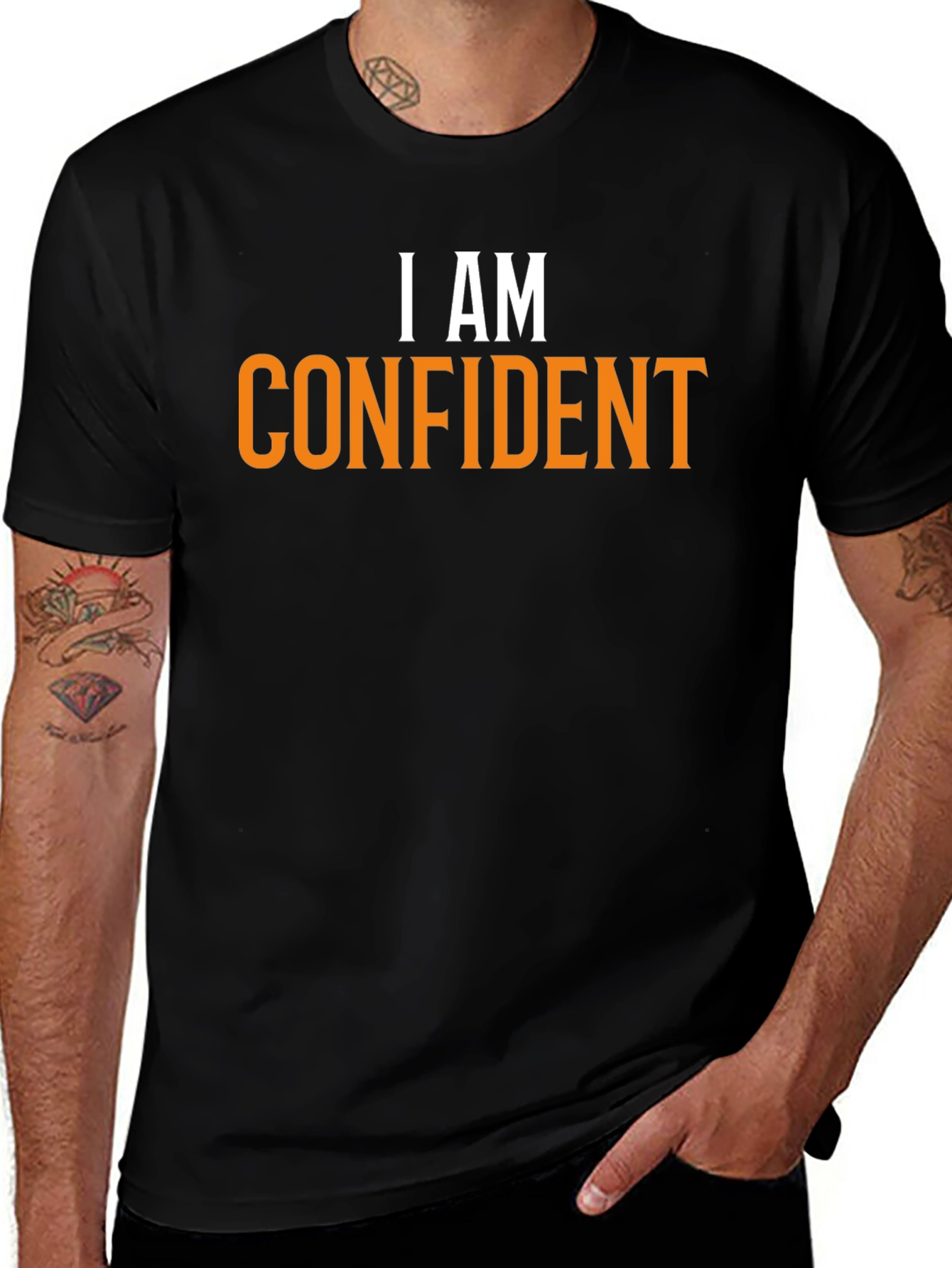 Confident Statement Tee - Black Cotton Crew Neck