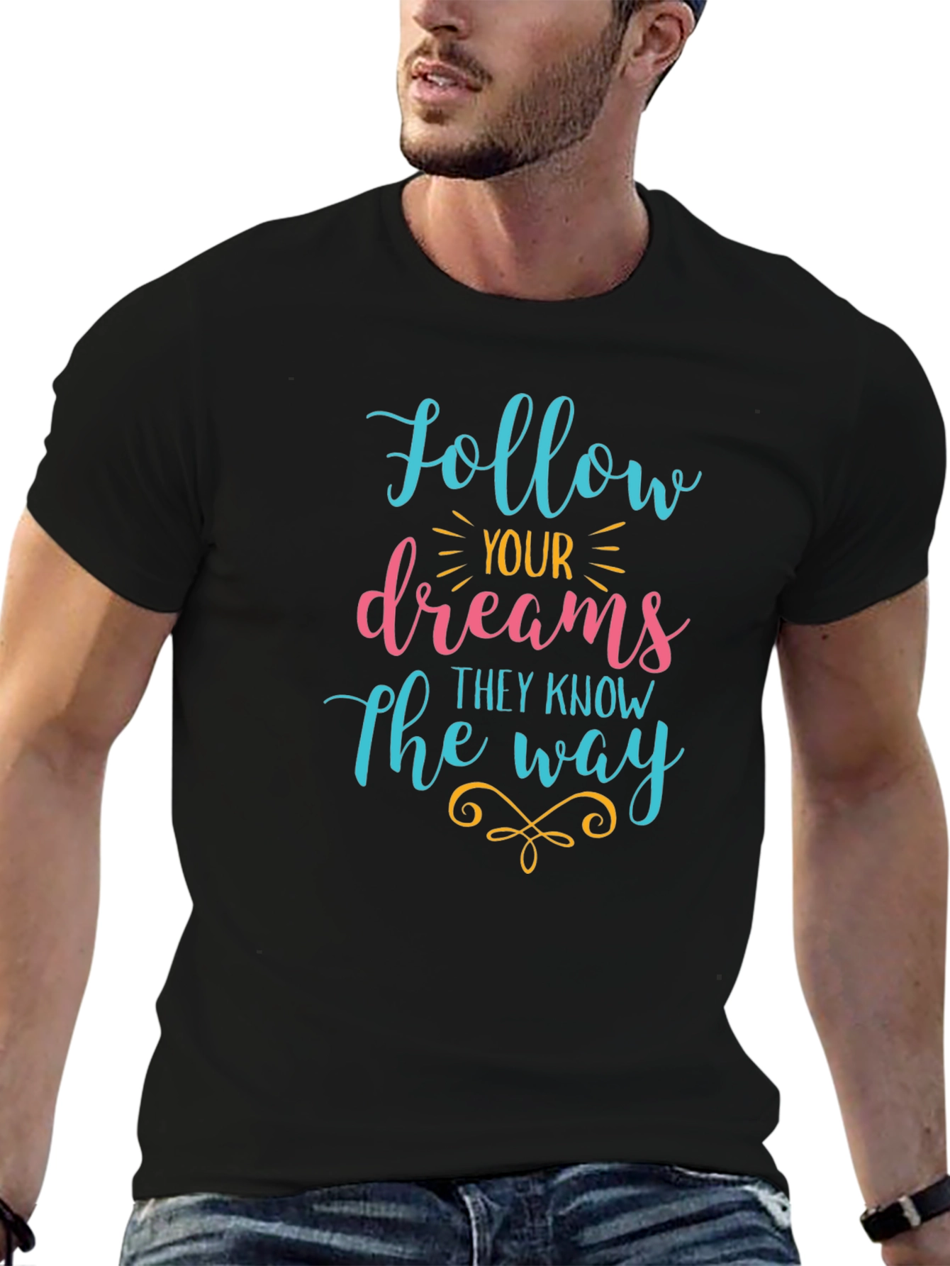 Follow Your Dreams Graphic Tee - Black Cotton T-Shirt