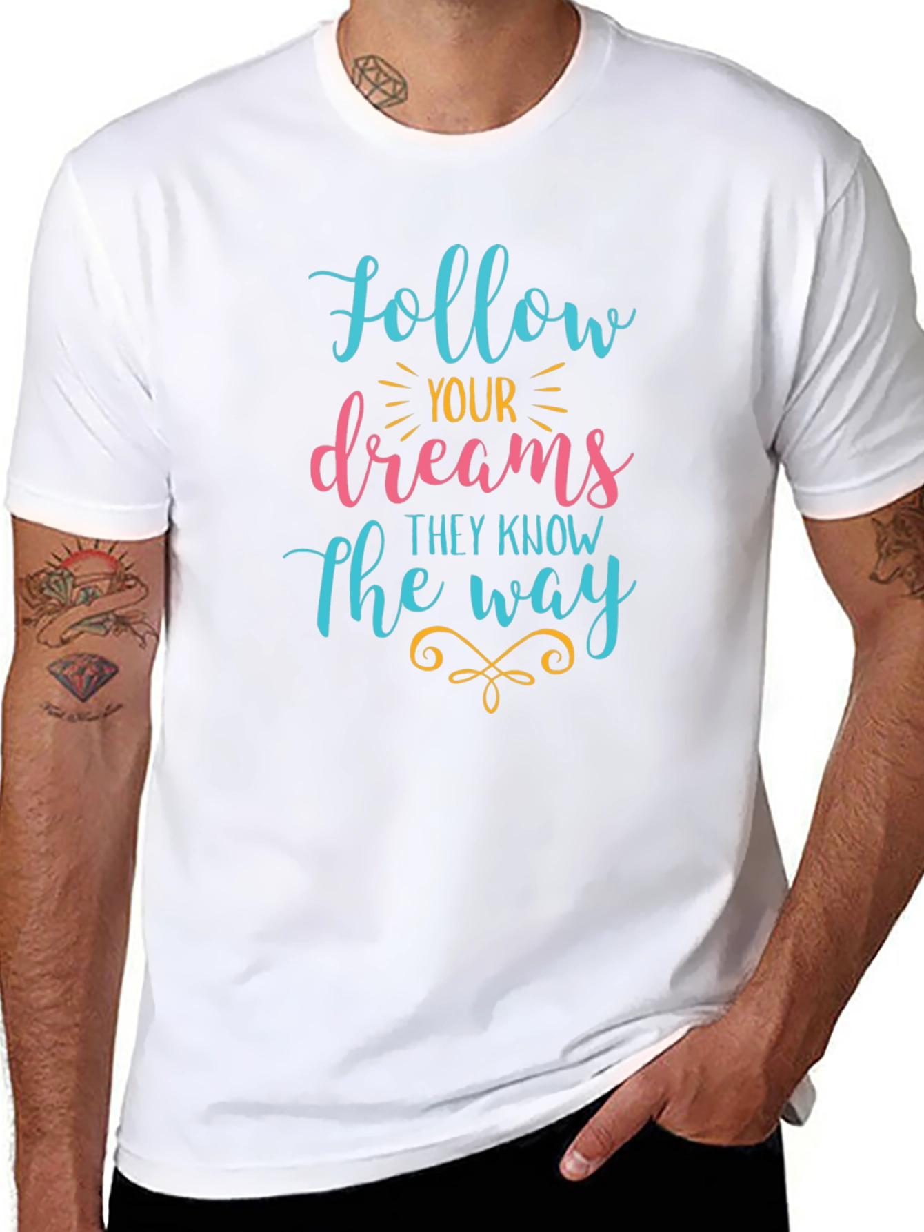 Follow Your Dreams Graphic Tee - Black Cotton T-Shirt