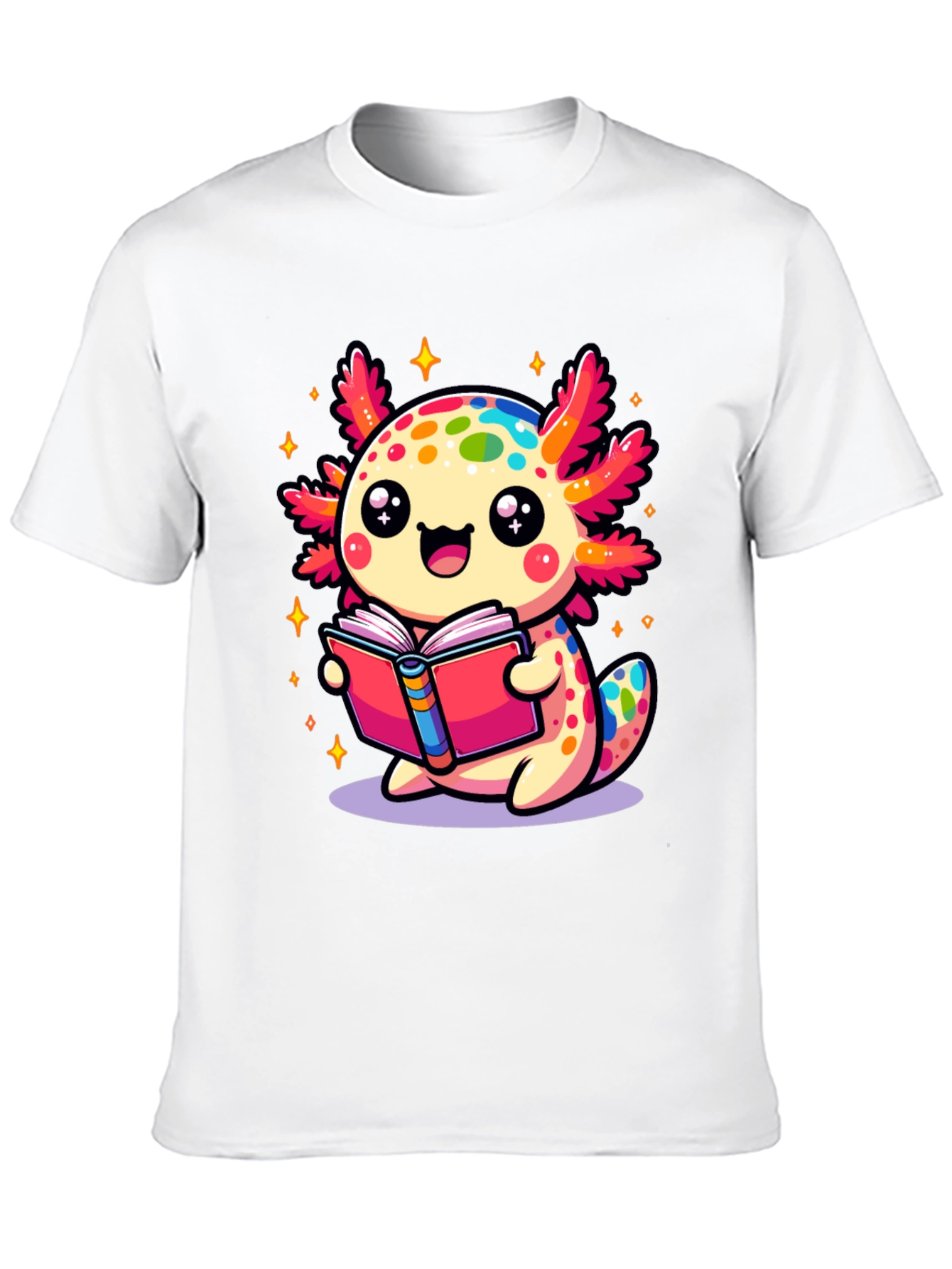 Cute Axolotl Reading Book Black T-Shirt