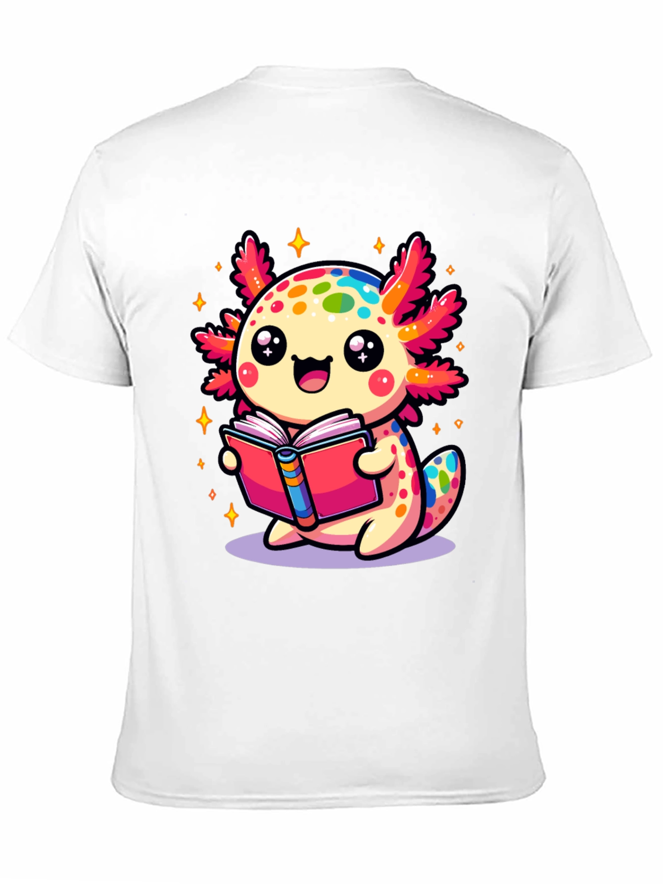 Cute Axolotl Reading Book Black T-Shirt