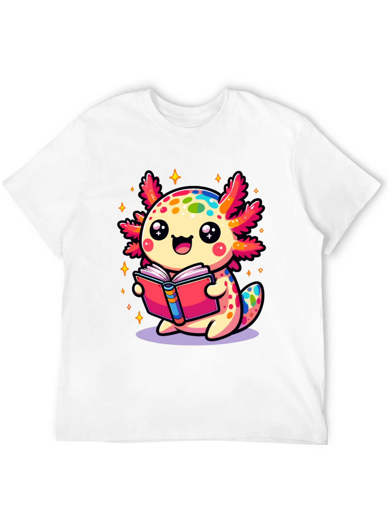 Cute Axolotl Reading Book Black T-Shirt