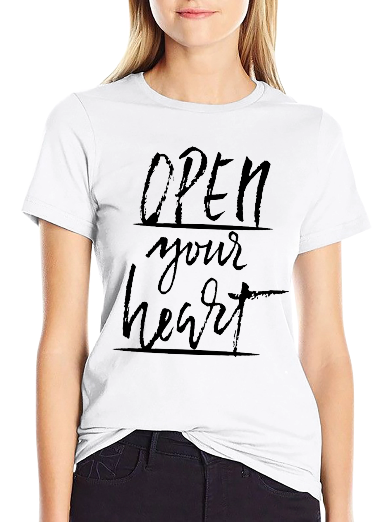 Open Your Heart Graphic Tee - Soft Black Cotton