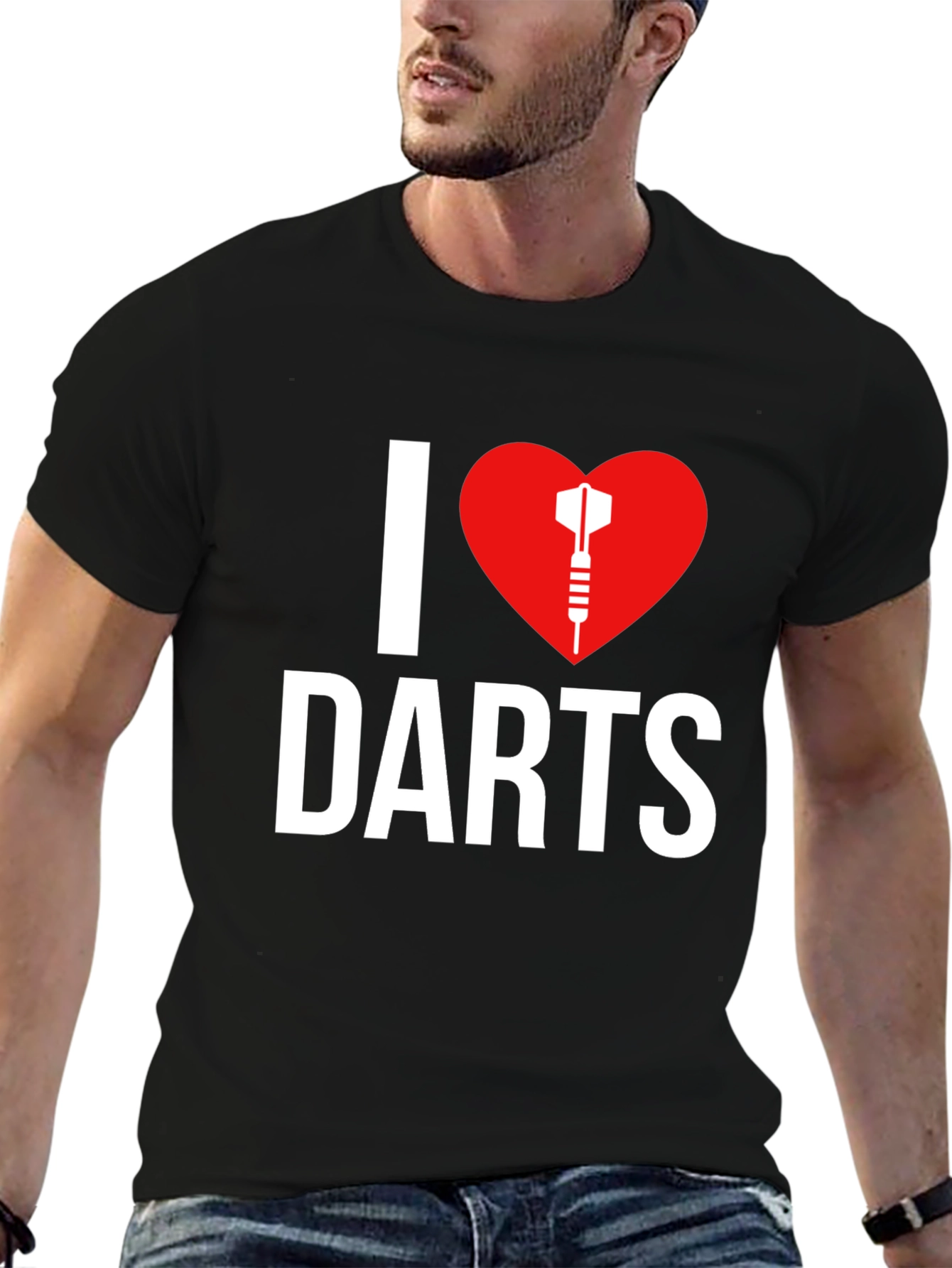 I Love Darts Graphic Tee -  Black Casual T-Shirt