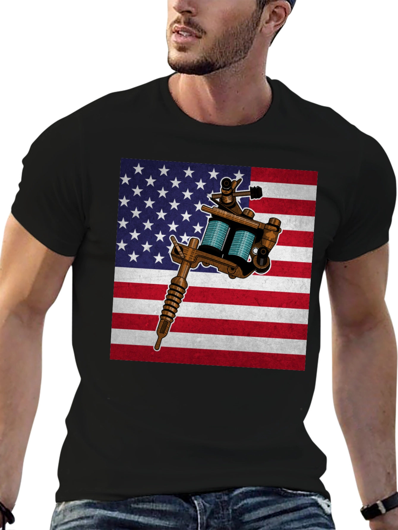 American Flag Tattoo Gun Graphic Tee