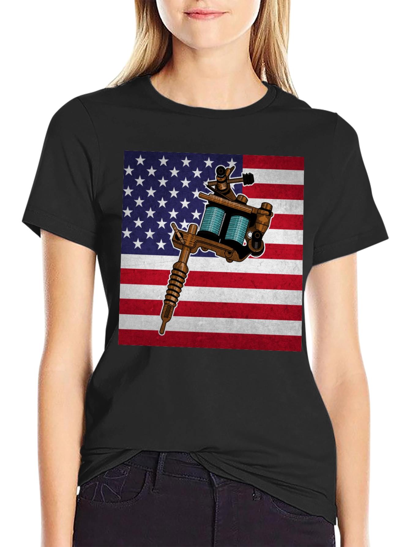 American Flag Tattoo Gun Graphic Tee