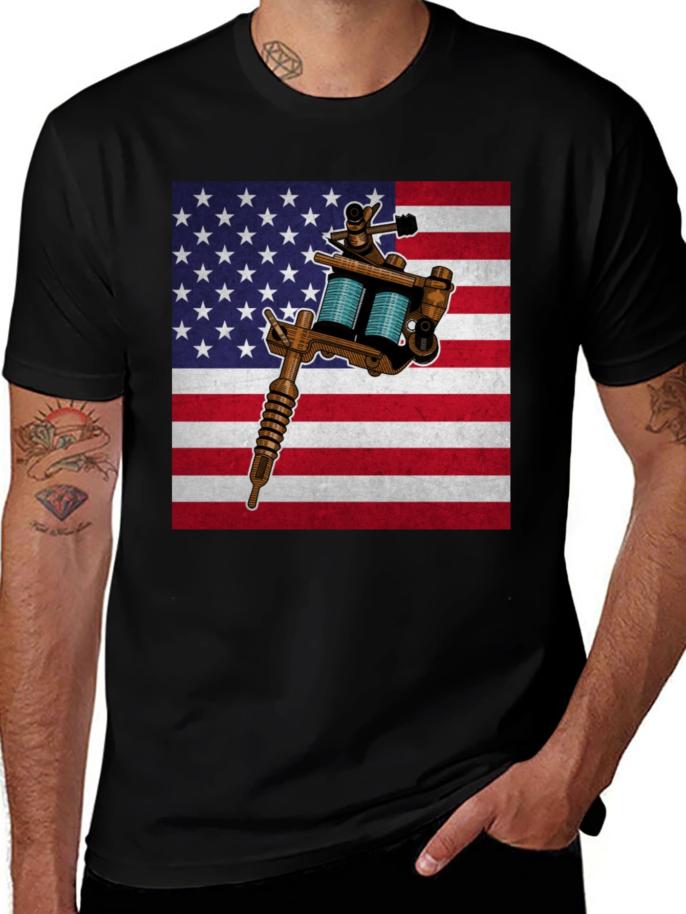 American Flag Tattoo Gun Graphic Tee