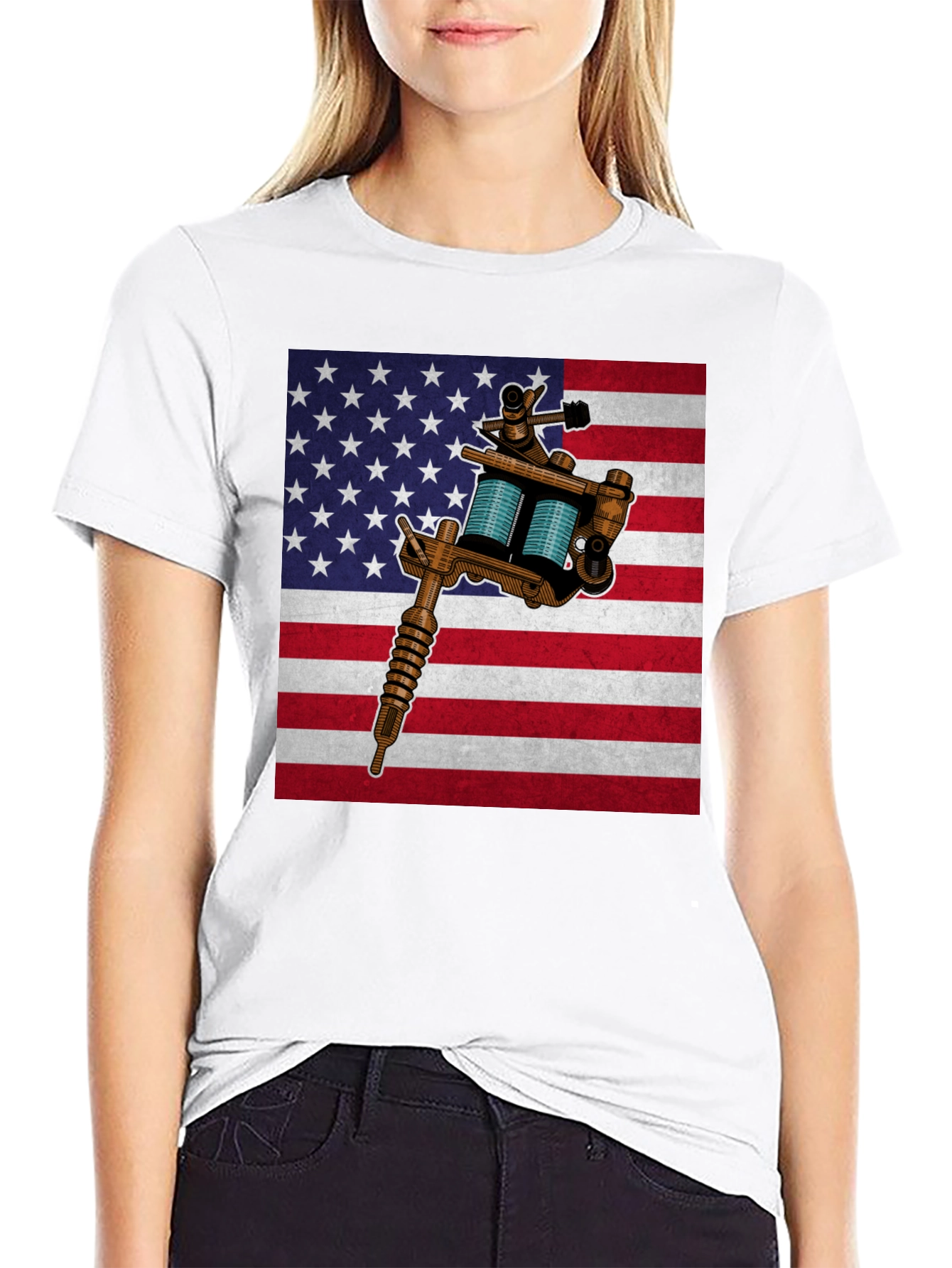 American Flag Tattoo Gun Graphic Tee