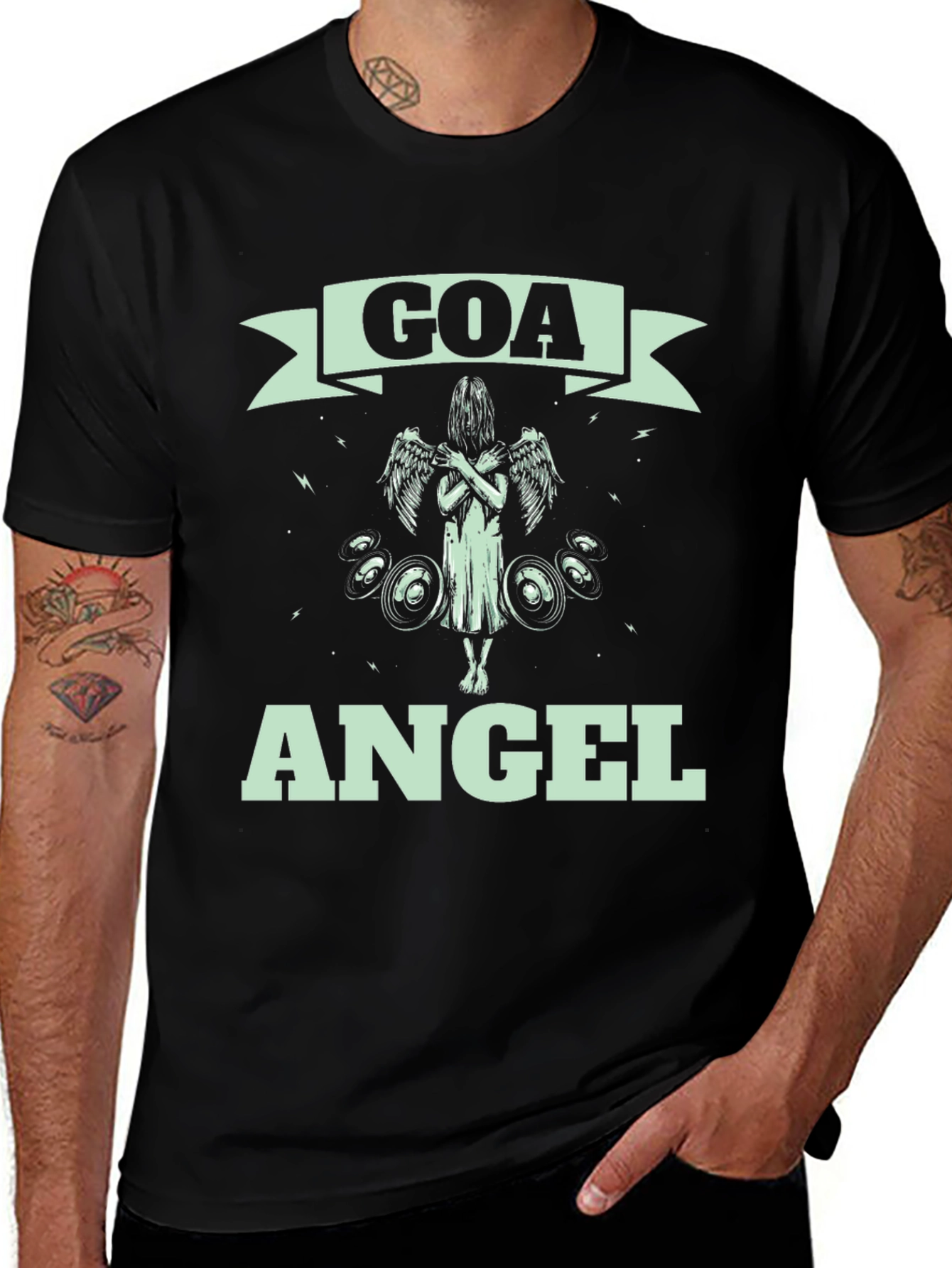 Goa Angel Graphic Print Black T-Shirt