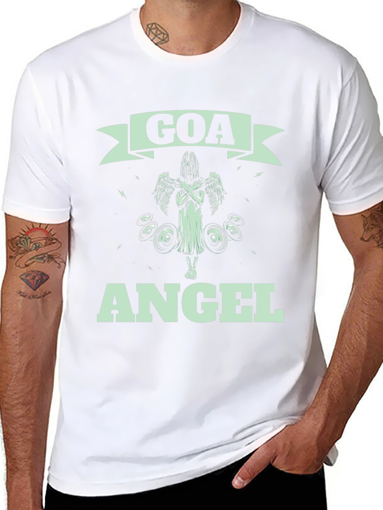 Goa Angel Graphic Print Black T-Shirt