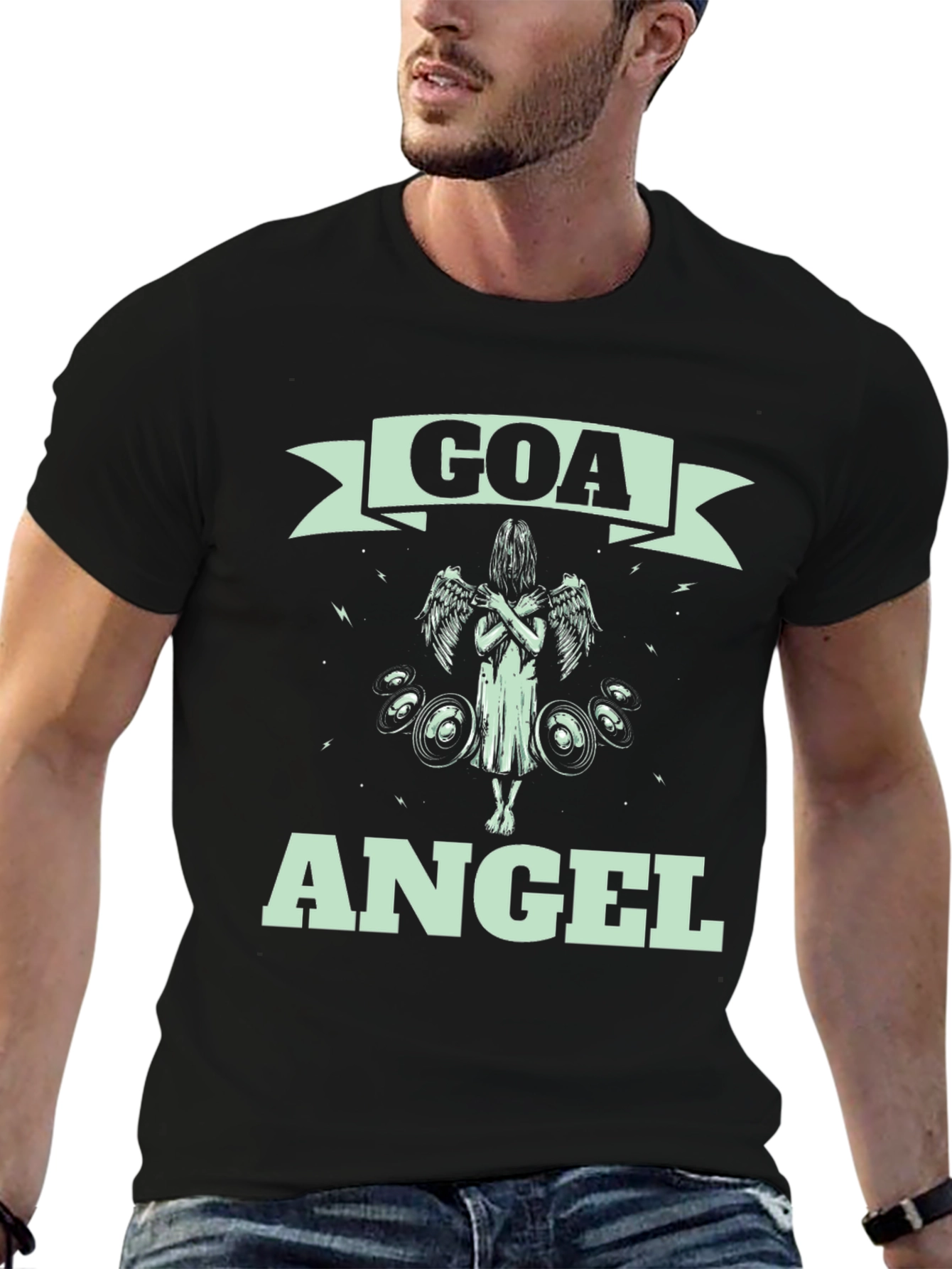 Goa Angel Graphic Print Black T-Shirt