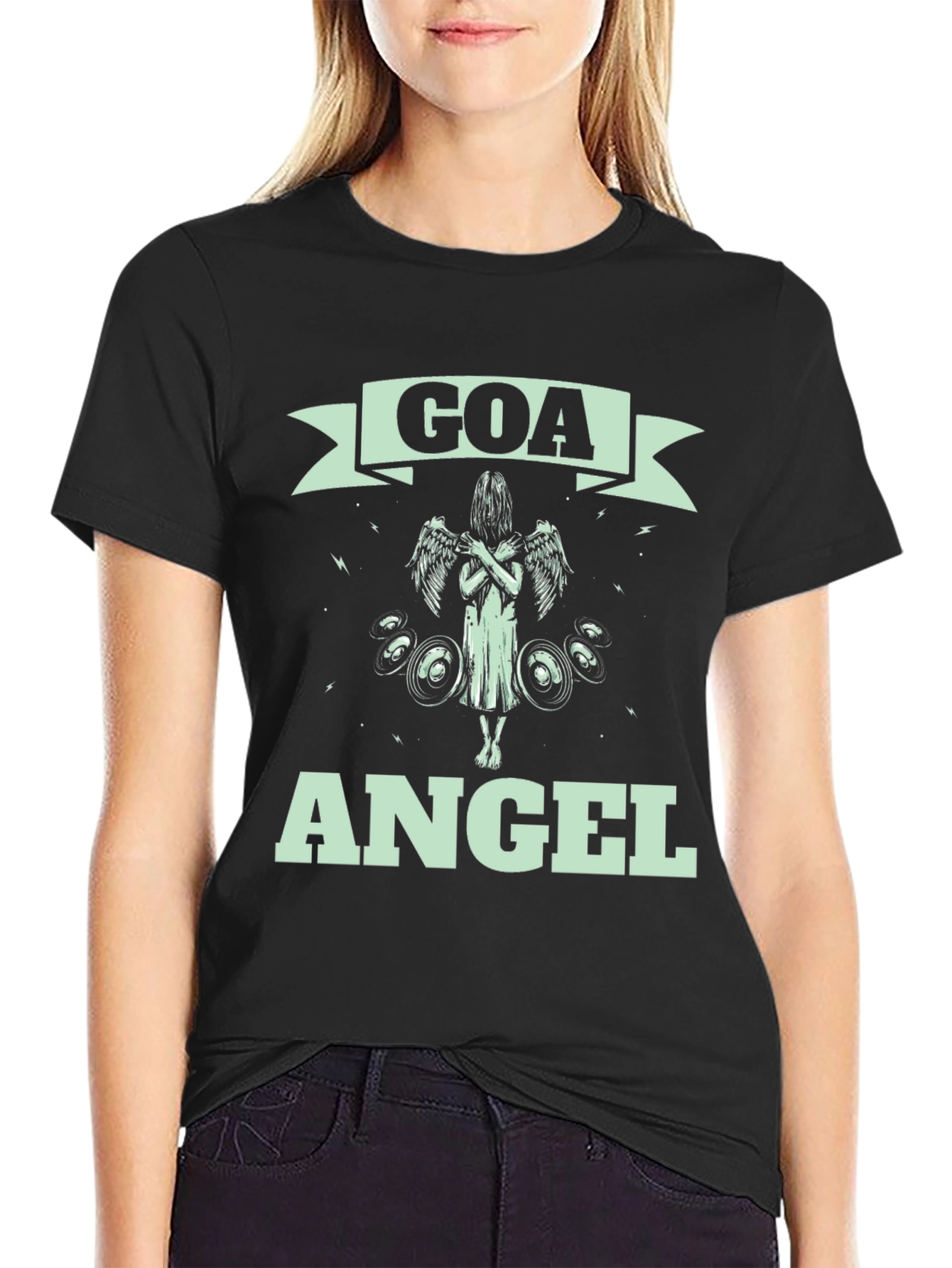 Goa Angel Graphic Print Black T-Shirt