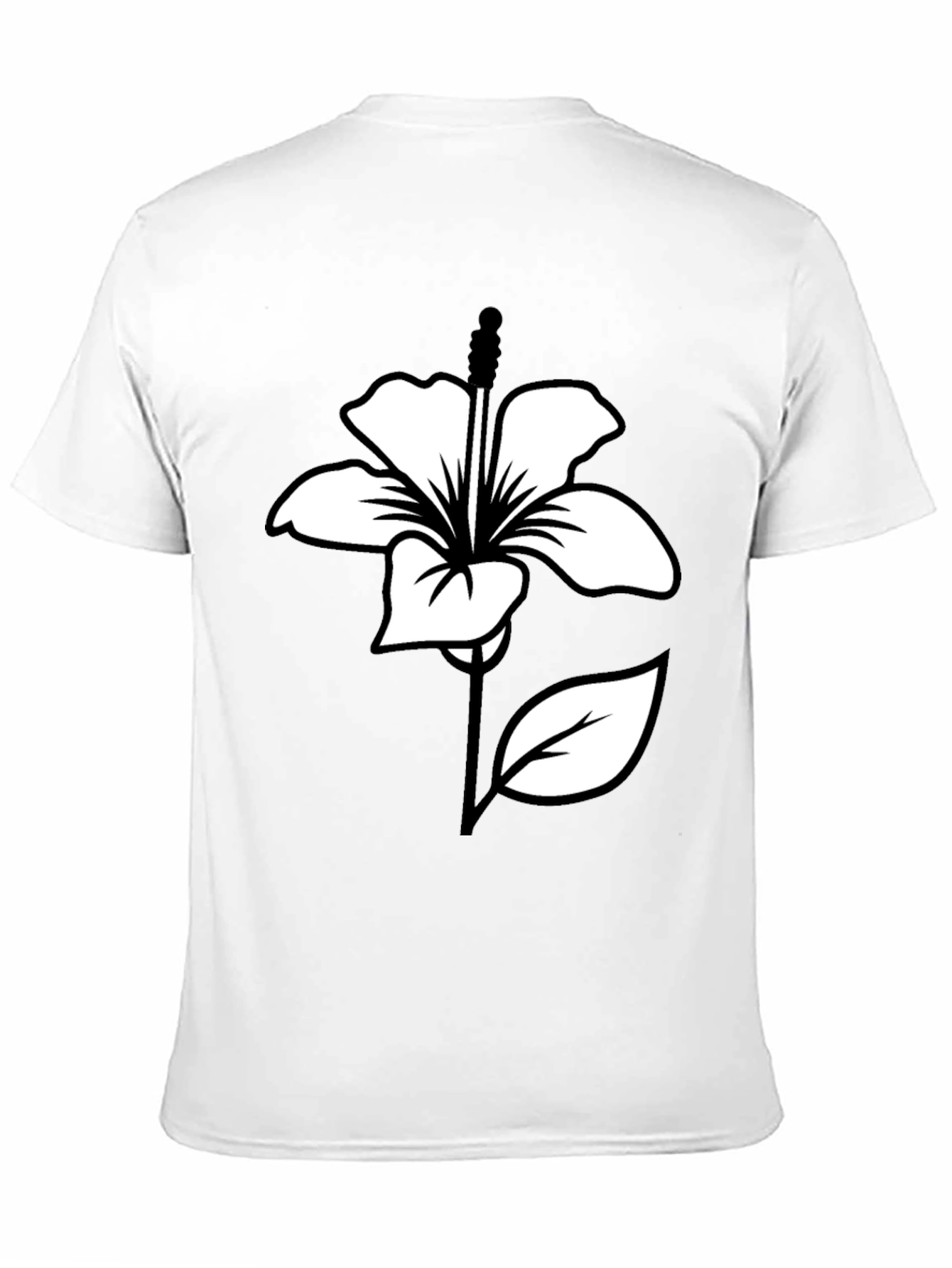 Black T-Shirt with White Hibiscus Flower Graphic
