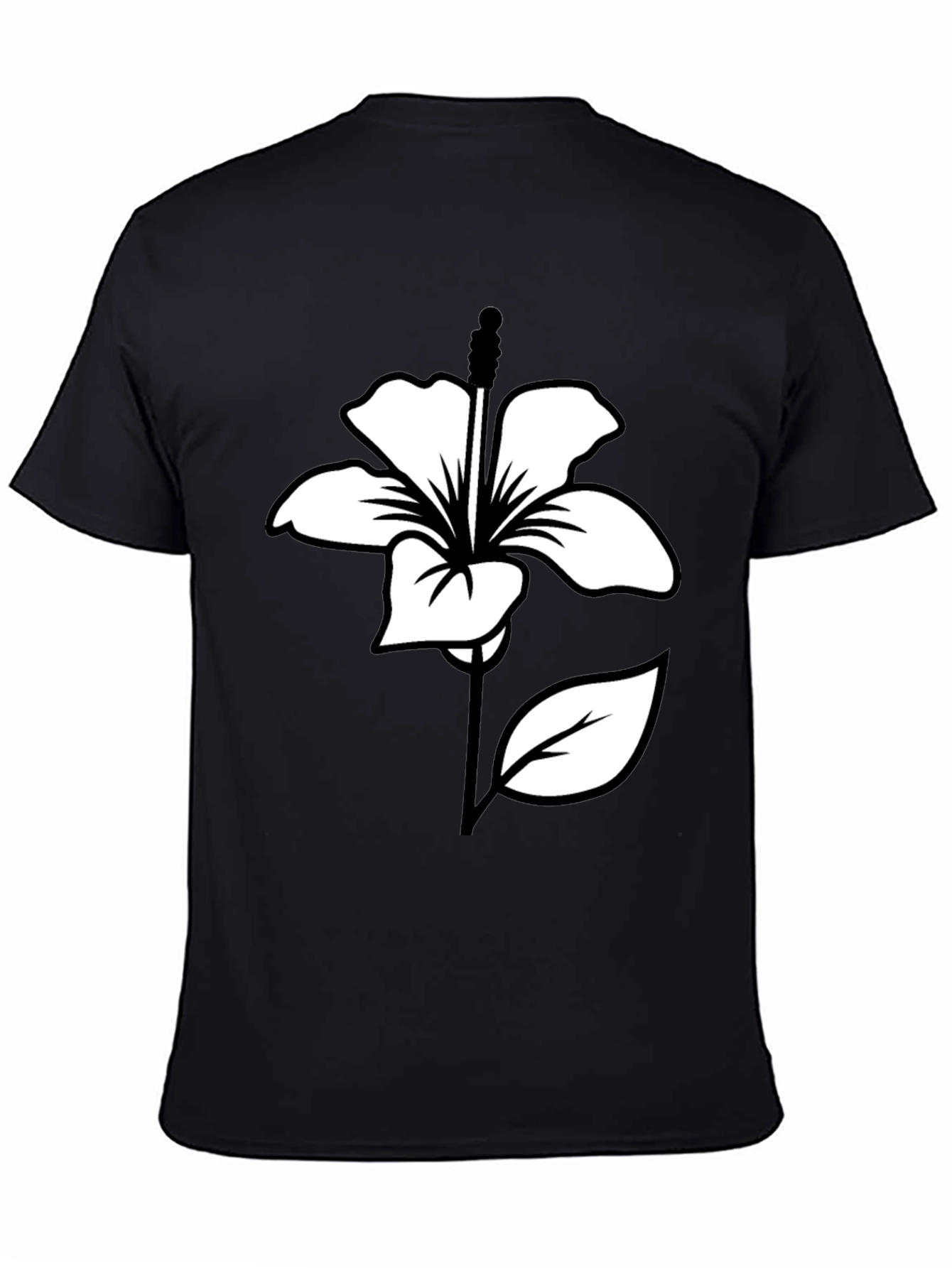 Black T-Shirt with White Hibiscus Flower Graphic