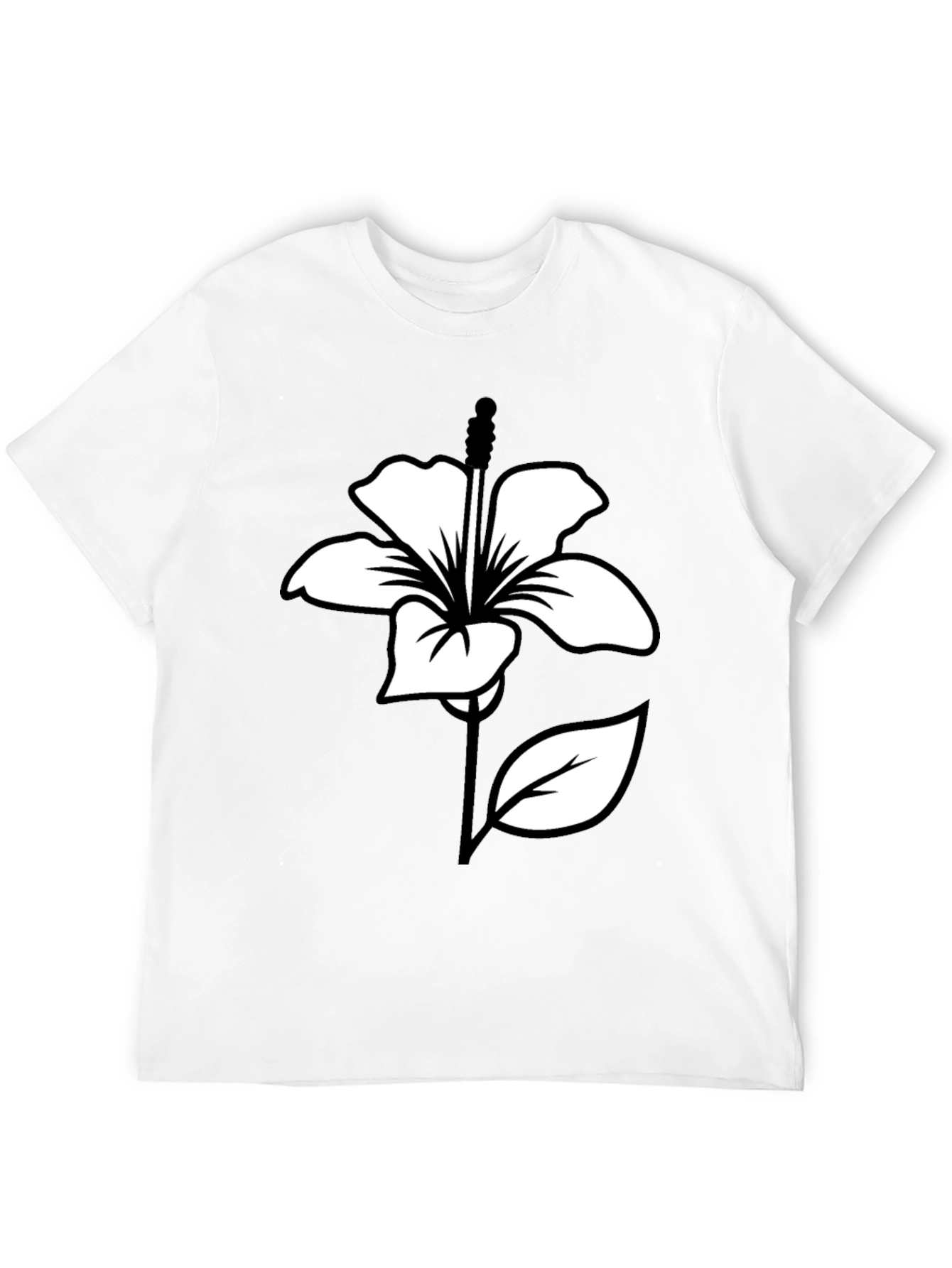 Black T-Shirt with White Hibiscus Flower Graphic