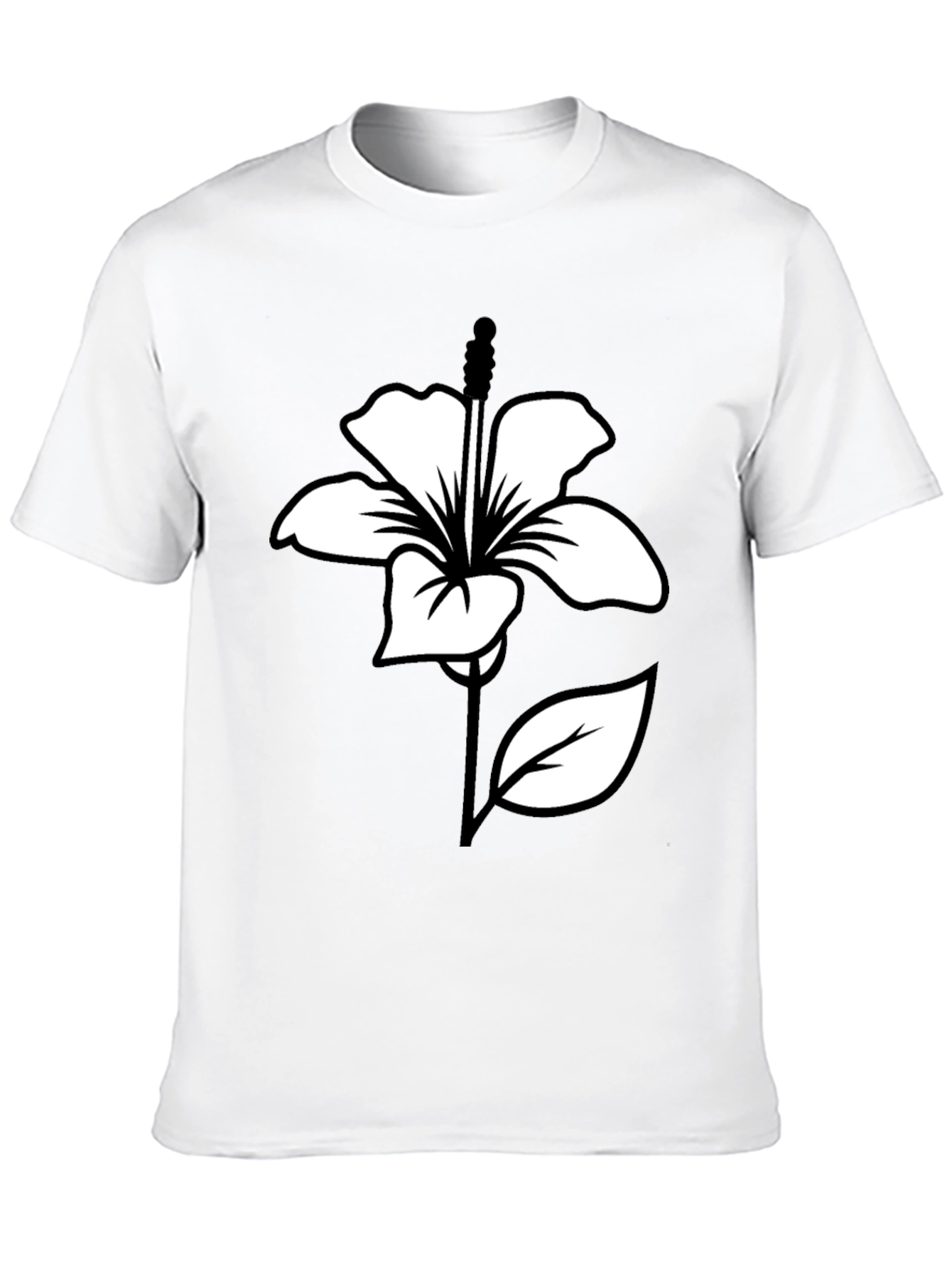 Black T-Shirt with White Hibiscus Flower Graphic
