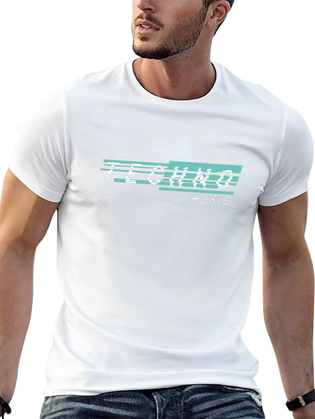 Techno Music Glitch Design Black T-Shirt