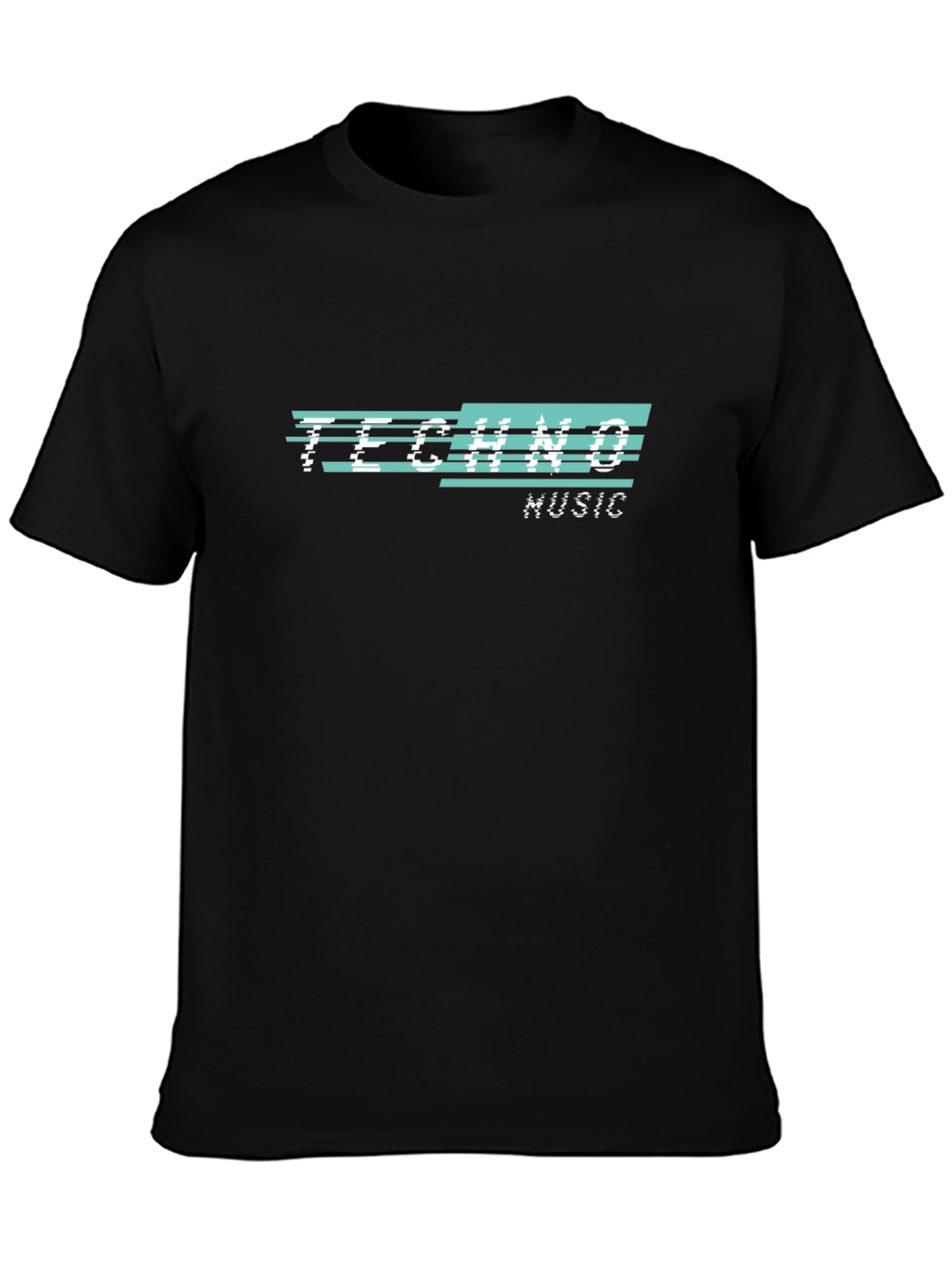 Techno Music Glitch Design Black T-Shirt