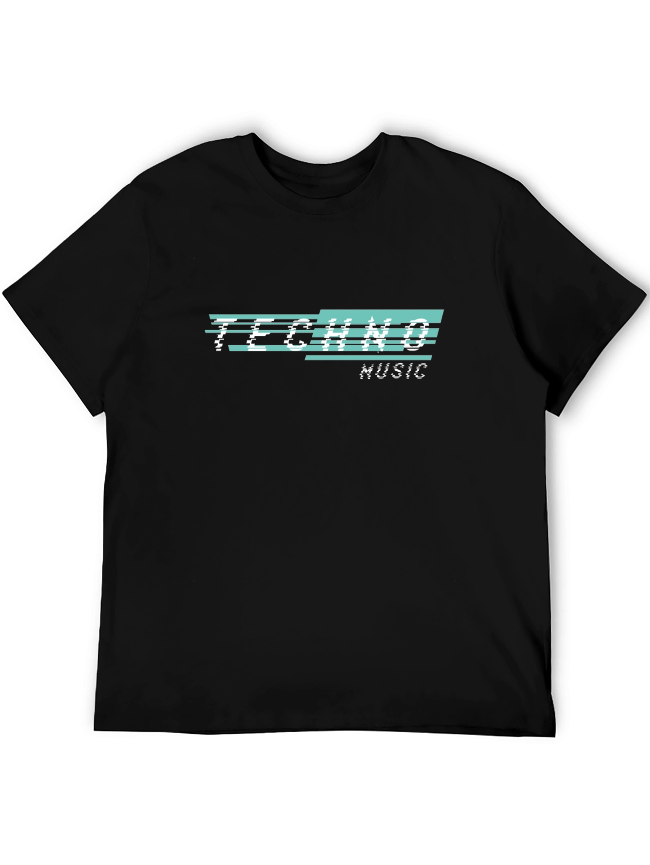 Techno Music Glitch Design Black T-Shirt