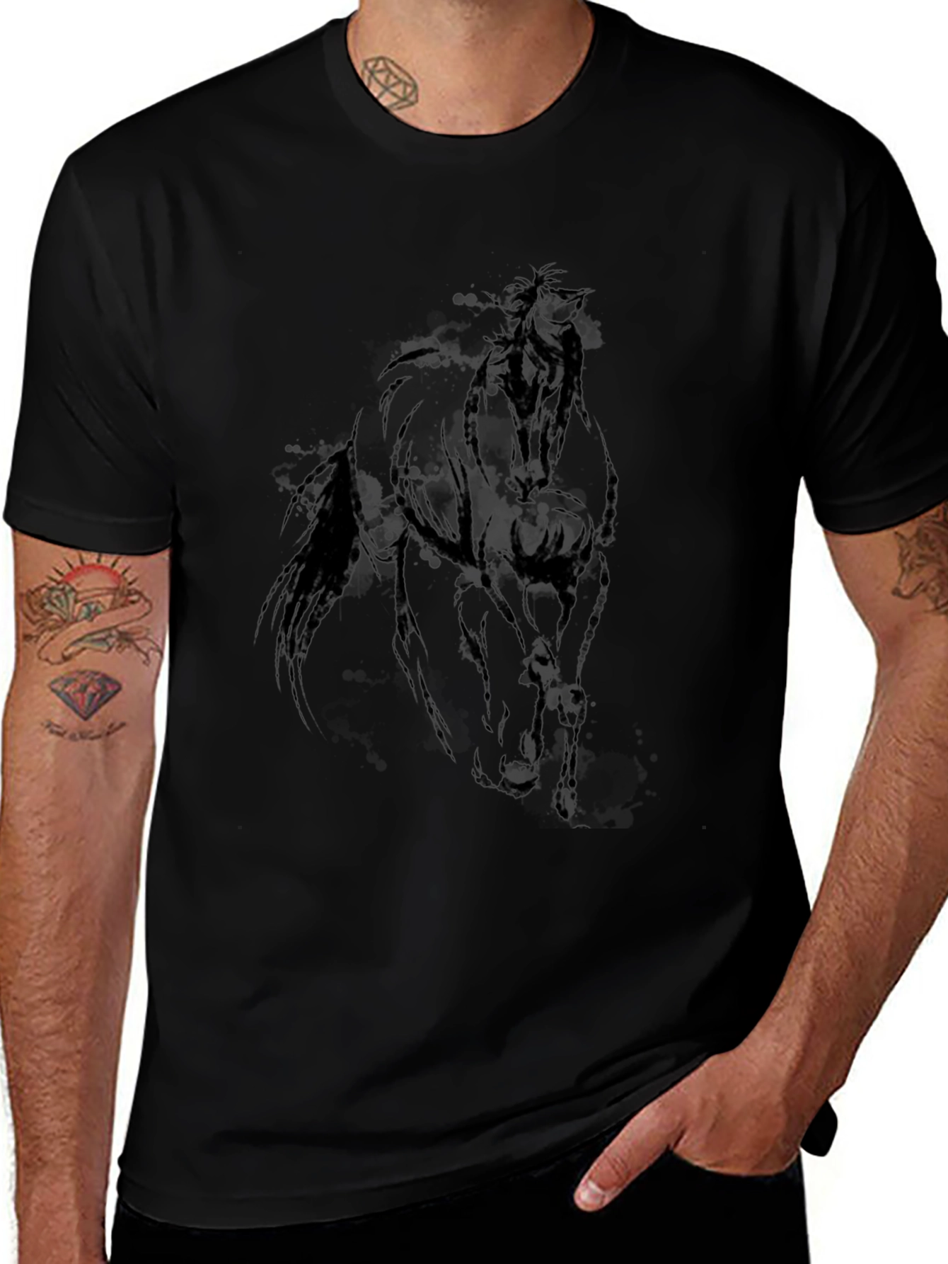 Black Horse Graphic Tee - Equestrian Style Shirt