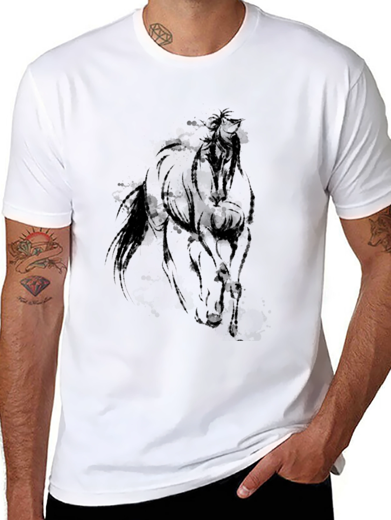 Black Horse Graphic Tee - Equestrian Style Shirt