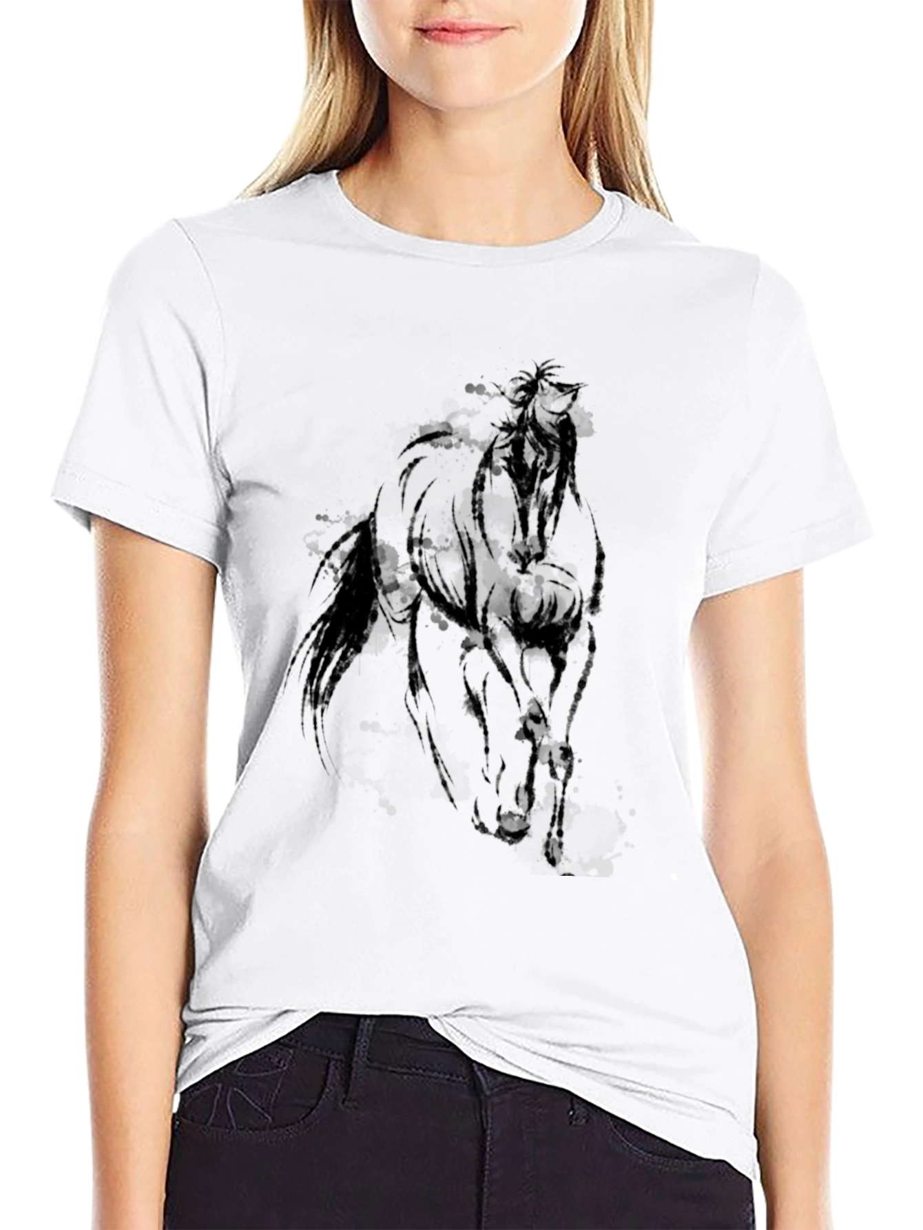 Black Horse Graphic Tee - Equestrian Style Shirt