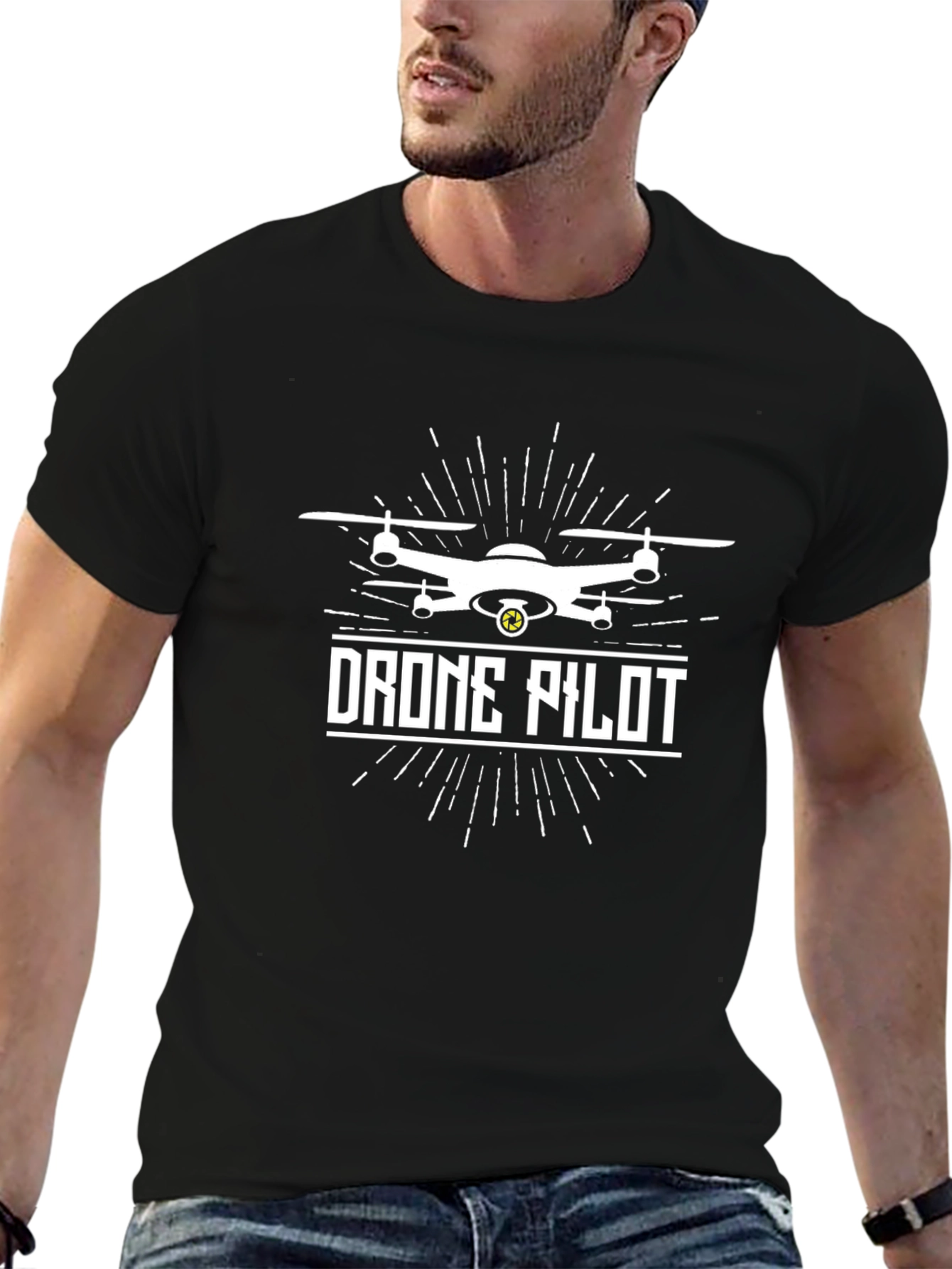 Drone Pilot Graphic Tee - Black Cotton T-Shirt