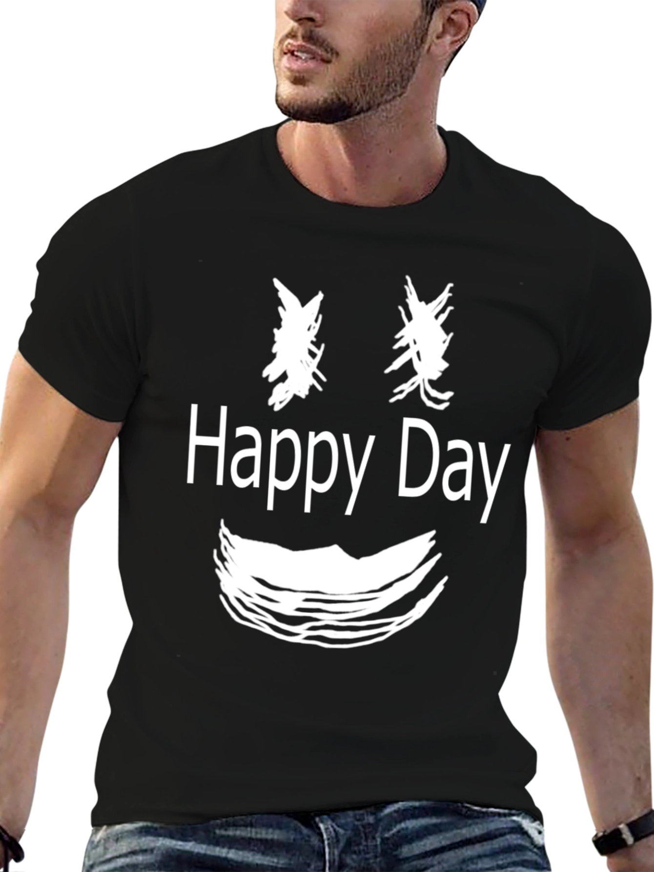 Happy Day Graphic T-Shirt - Black Cotton Tee