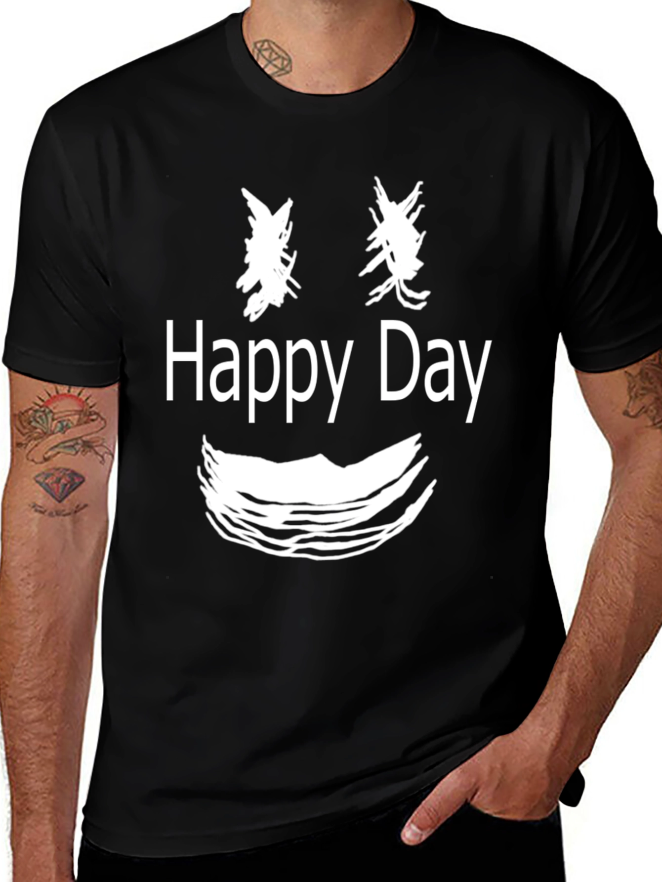 Happy Day Graphic T-Shirt - Black Cotton Tee