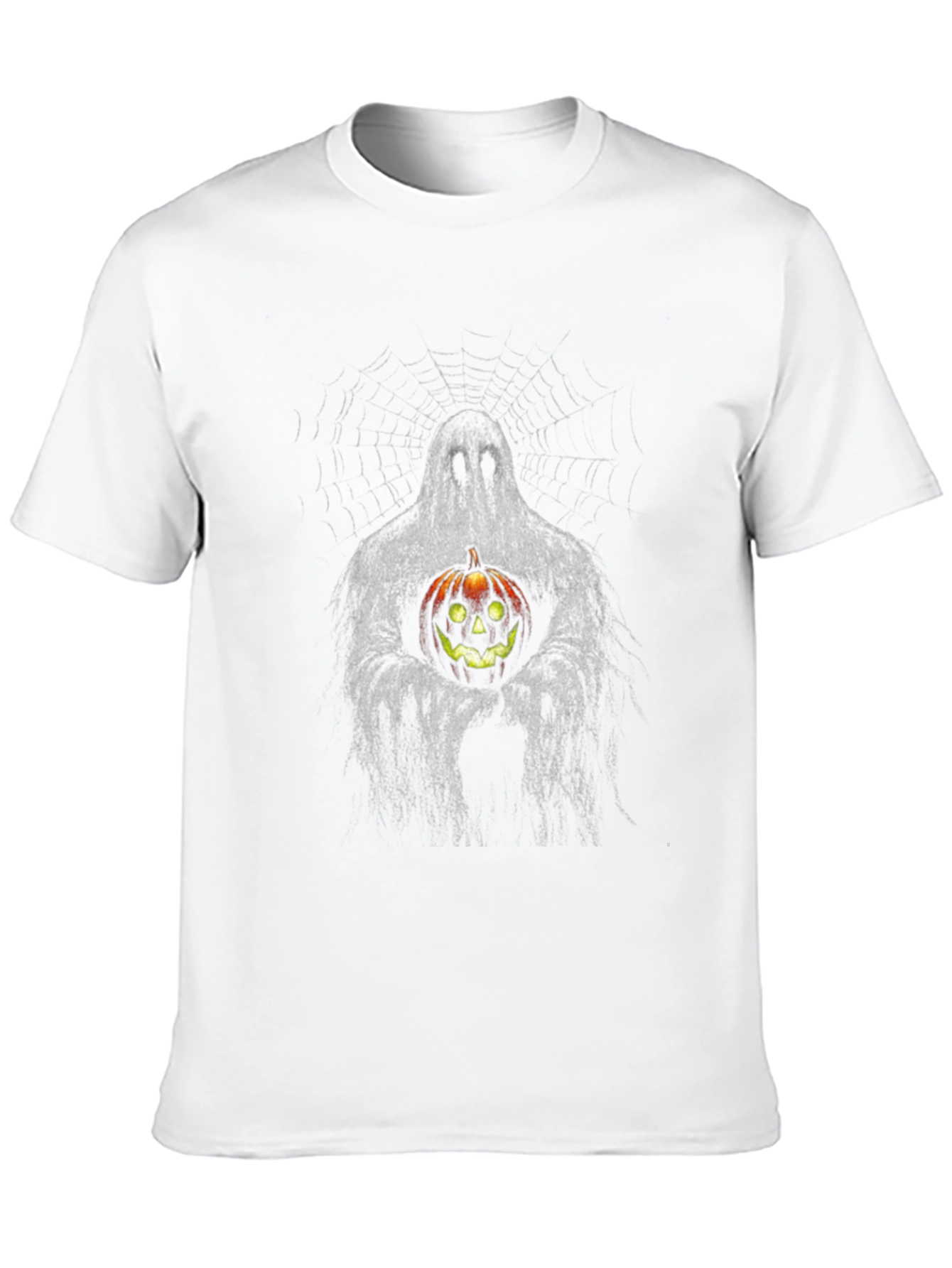Ghost Holding Pumpkin Halloween Black T-Shirt