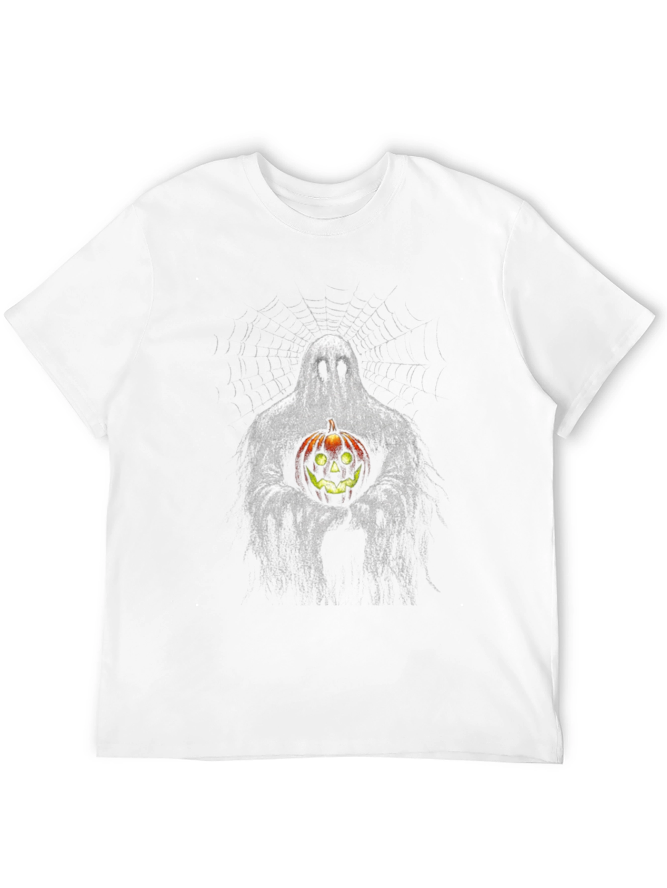 Ghost Holding Pumpkin Halloween Black T-Shirt