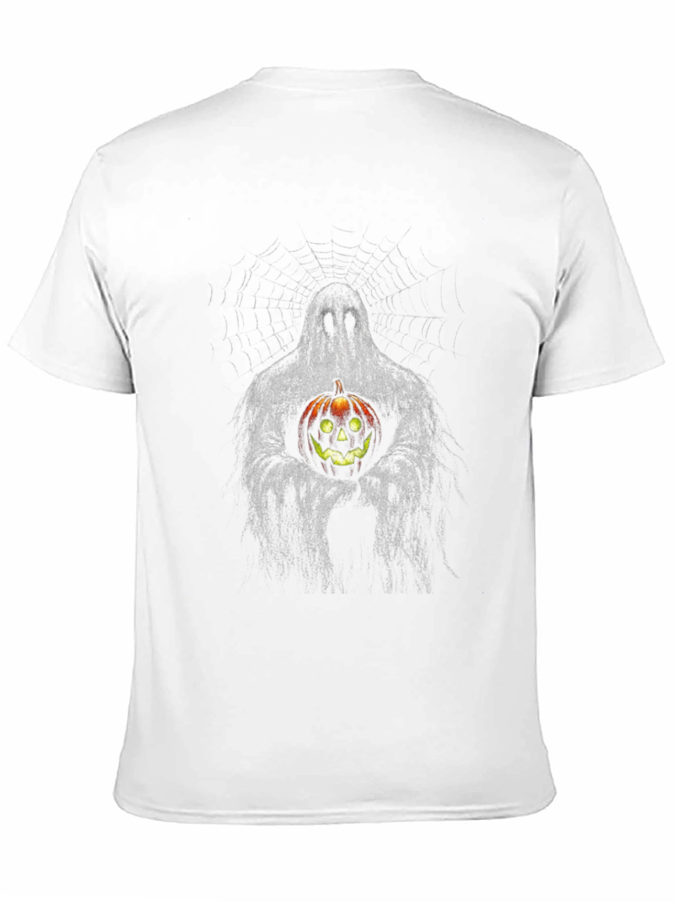 Ghost Holding Pumpkin Halloween Black T-Shirt