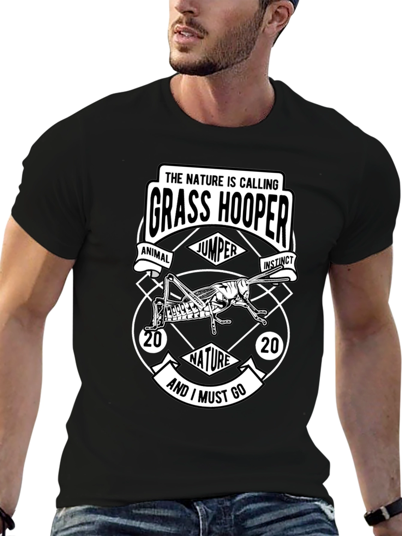 Nature Calling Grass Hopper Graphic T-Shirt