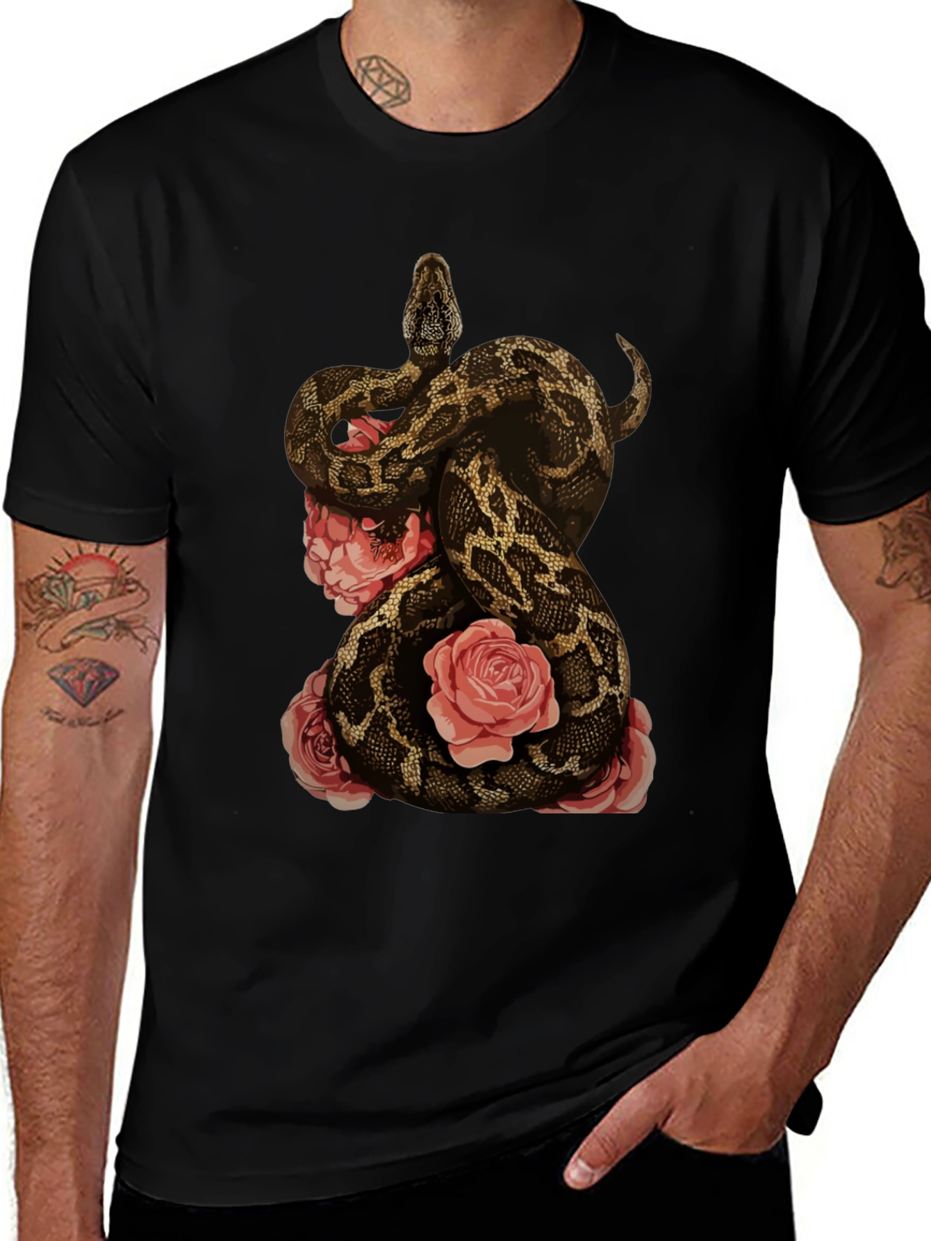 Snake and Roses Graphic T-Shirt