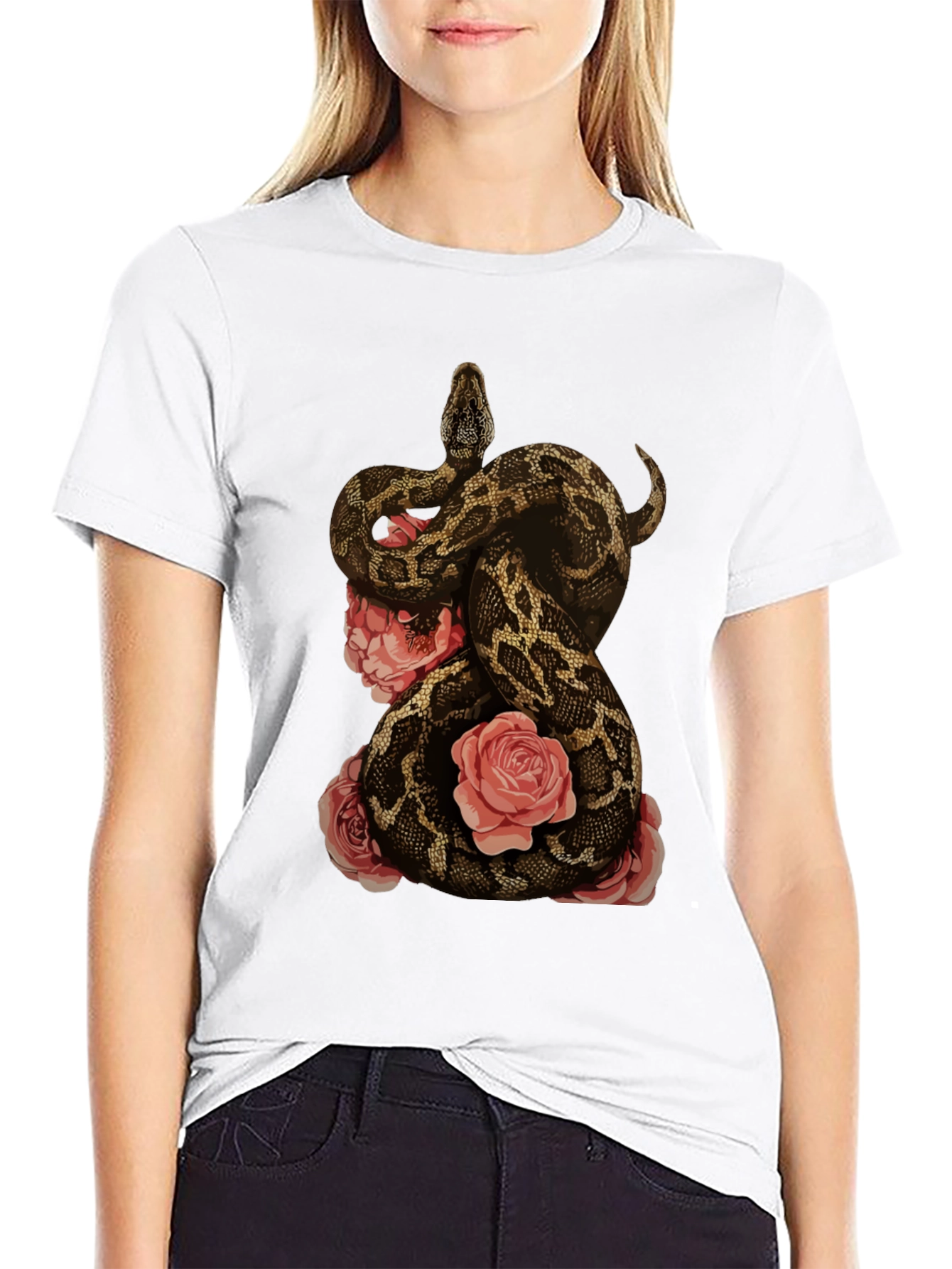 Snake and Roses Graphic T-Shirt