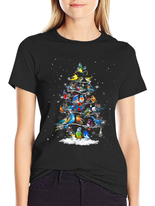 Birds Christmas Tree Graphic T-Shirt