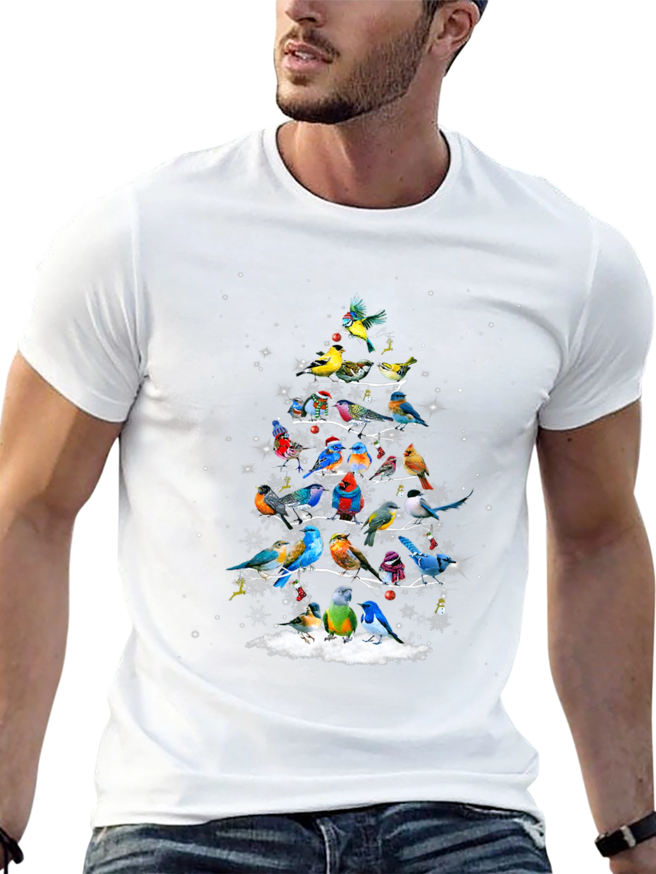 Birds Christmas Tree Graphic T-Shirt