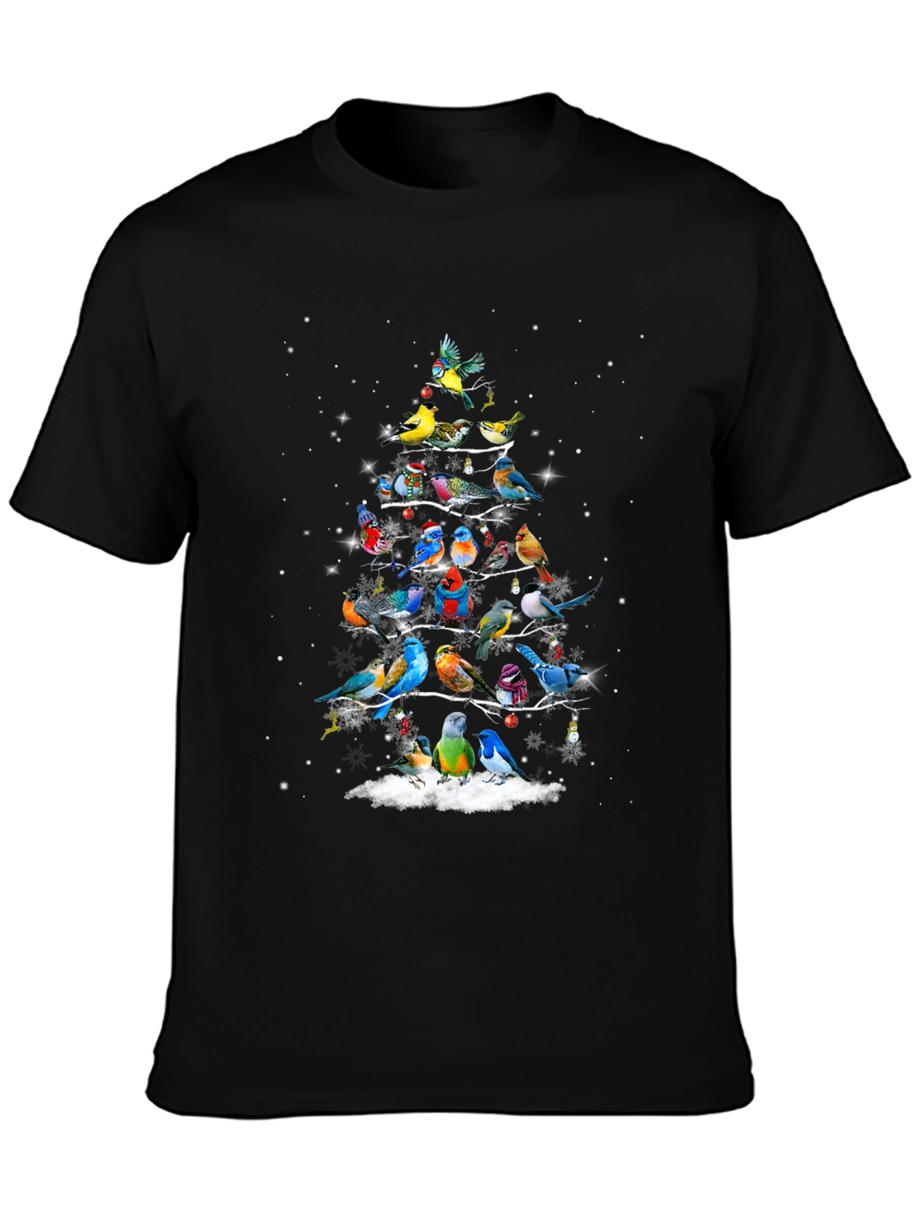 Birds Christmas Tree Graphic T-Shirt