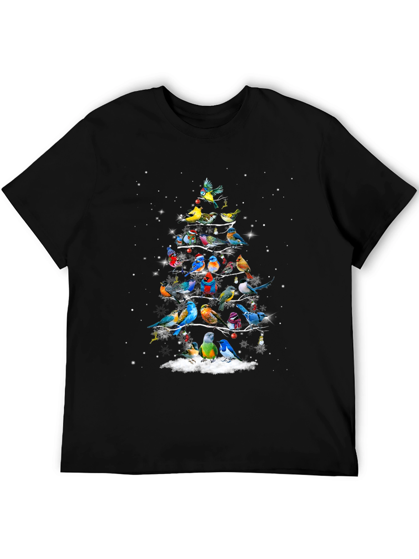 Birds Christmas Tree Graphic T-Shirt
