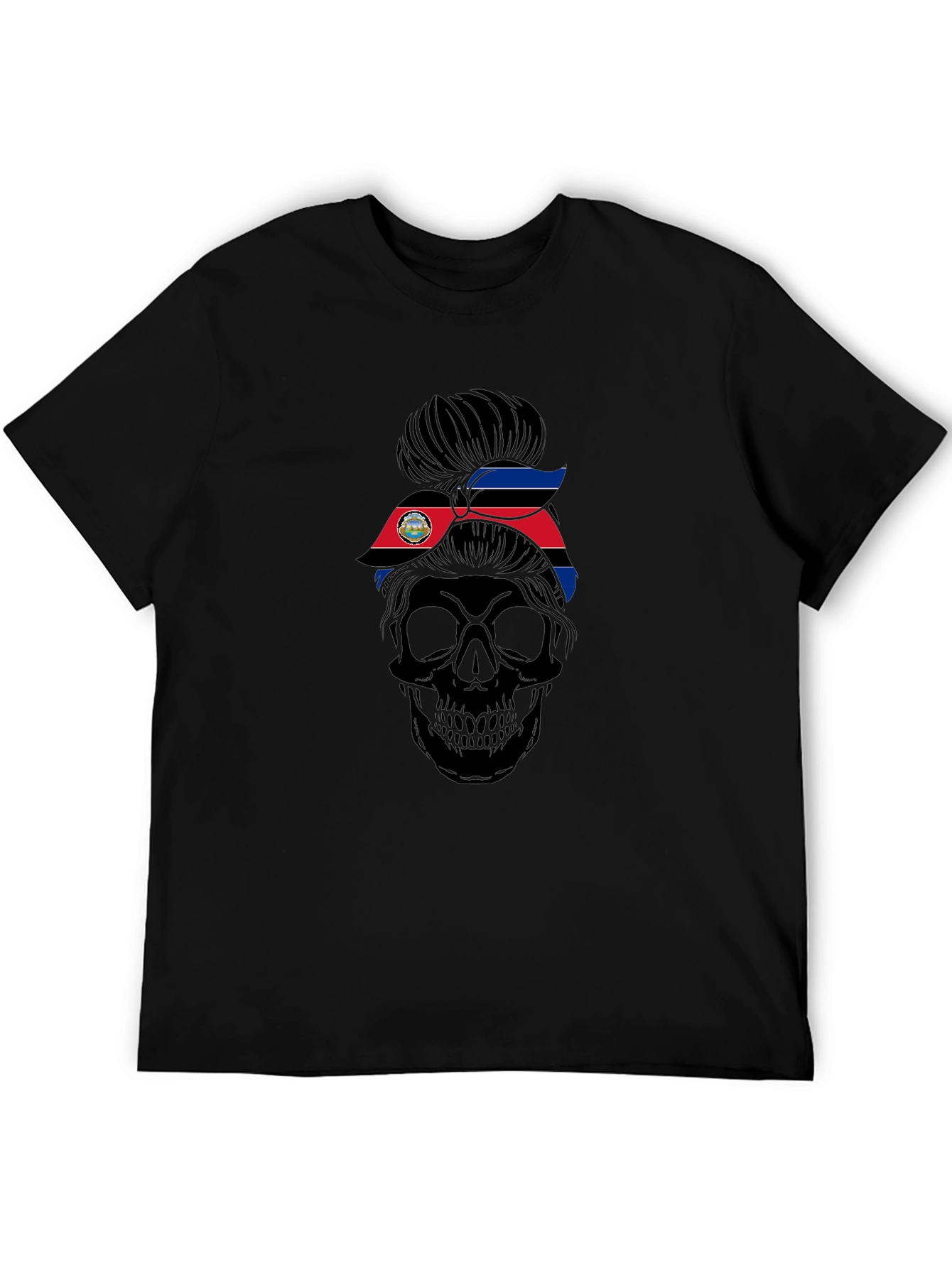 Skull Messy Bun Costa Rica Flag T-Shirt