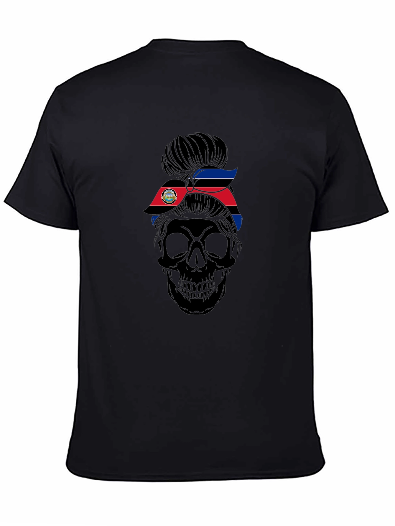 Skull Messy Bun Costa Rica Flag T-Shirt